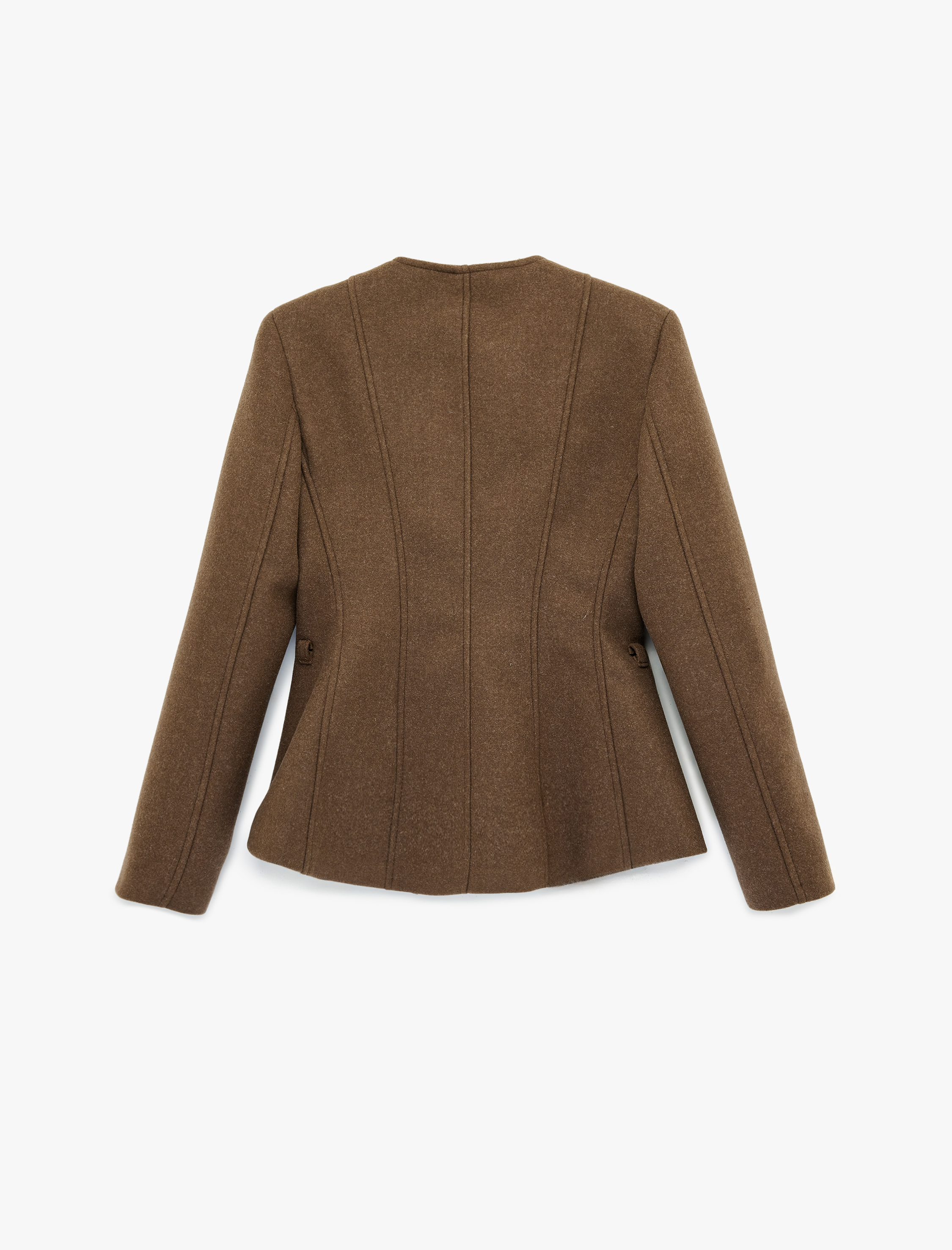   Slim Fit Düğmeli Uzun Kollu Bisiklet Yaka Kaşe Ceket