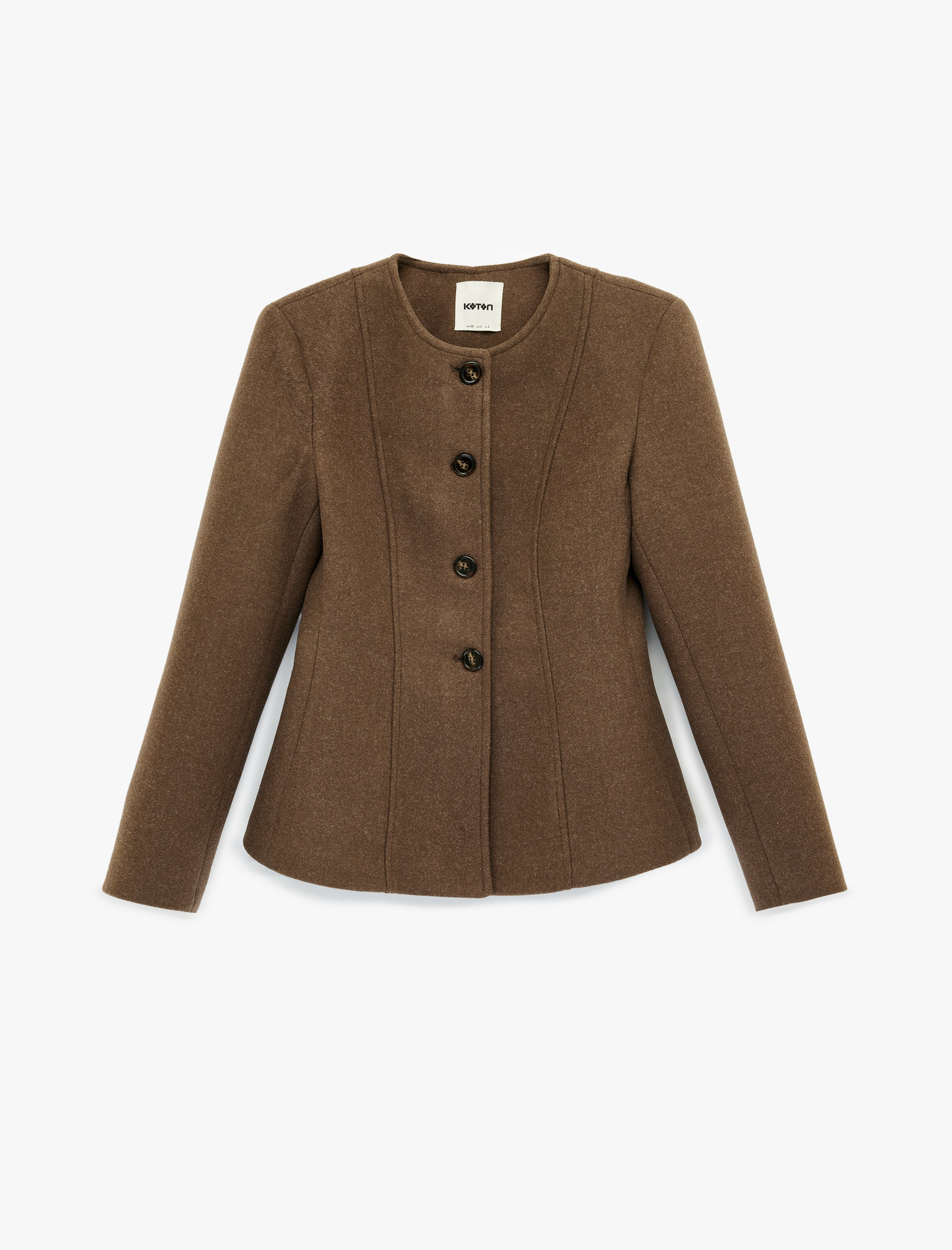   Slim Fit Düğmeli Uzun Kollu Bisiklet Yaka Kaşe Ceket