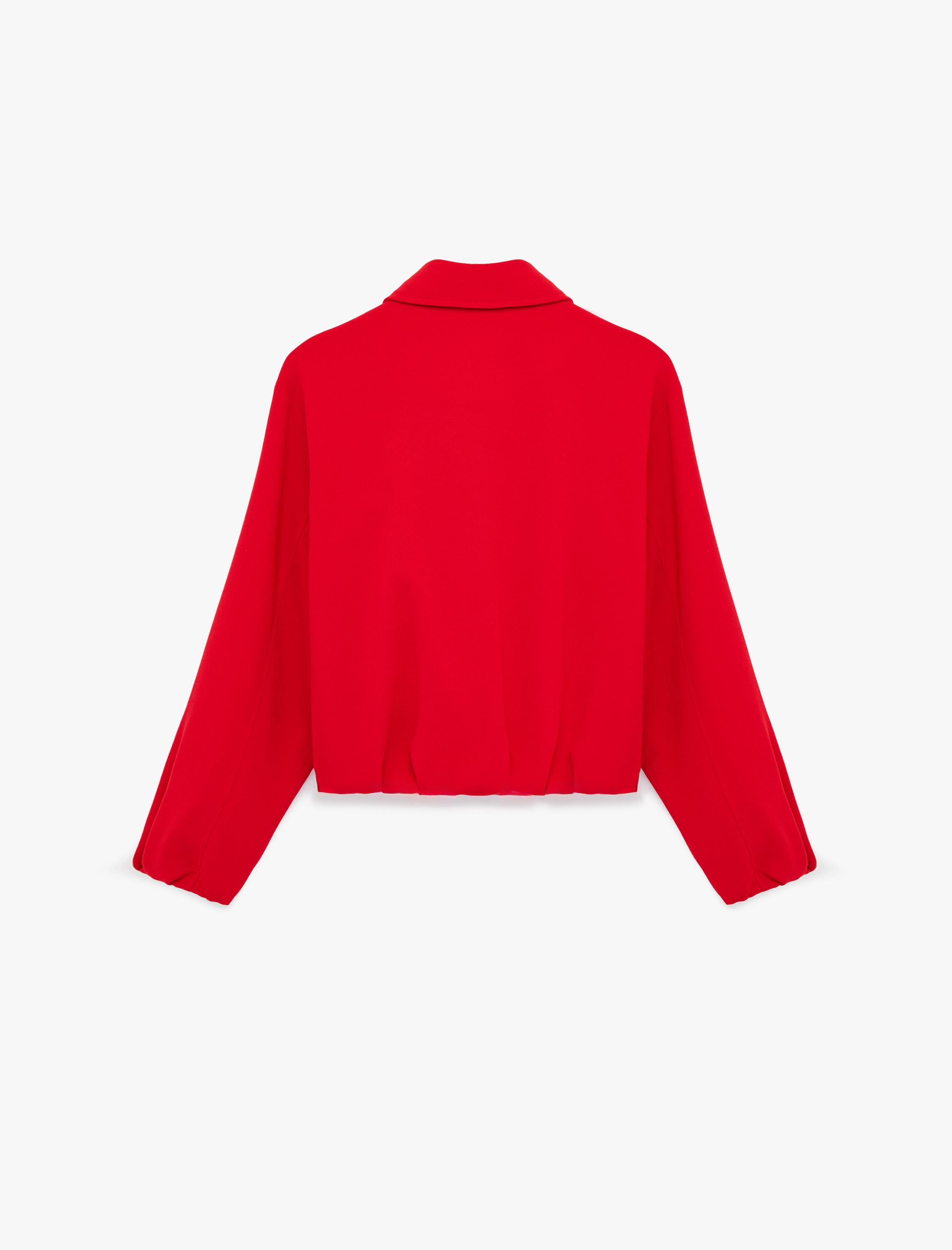   Krep Kumaş Cepli Uzun Kollu Fermuarlı Bomber Ceket