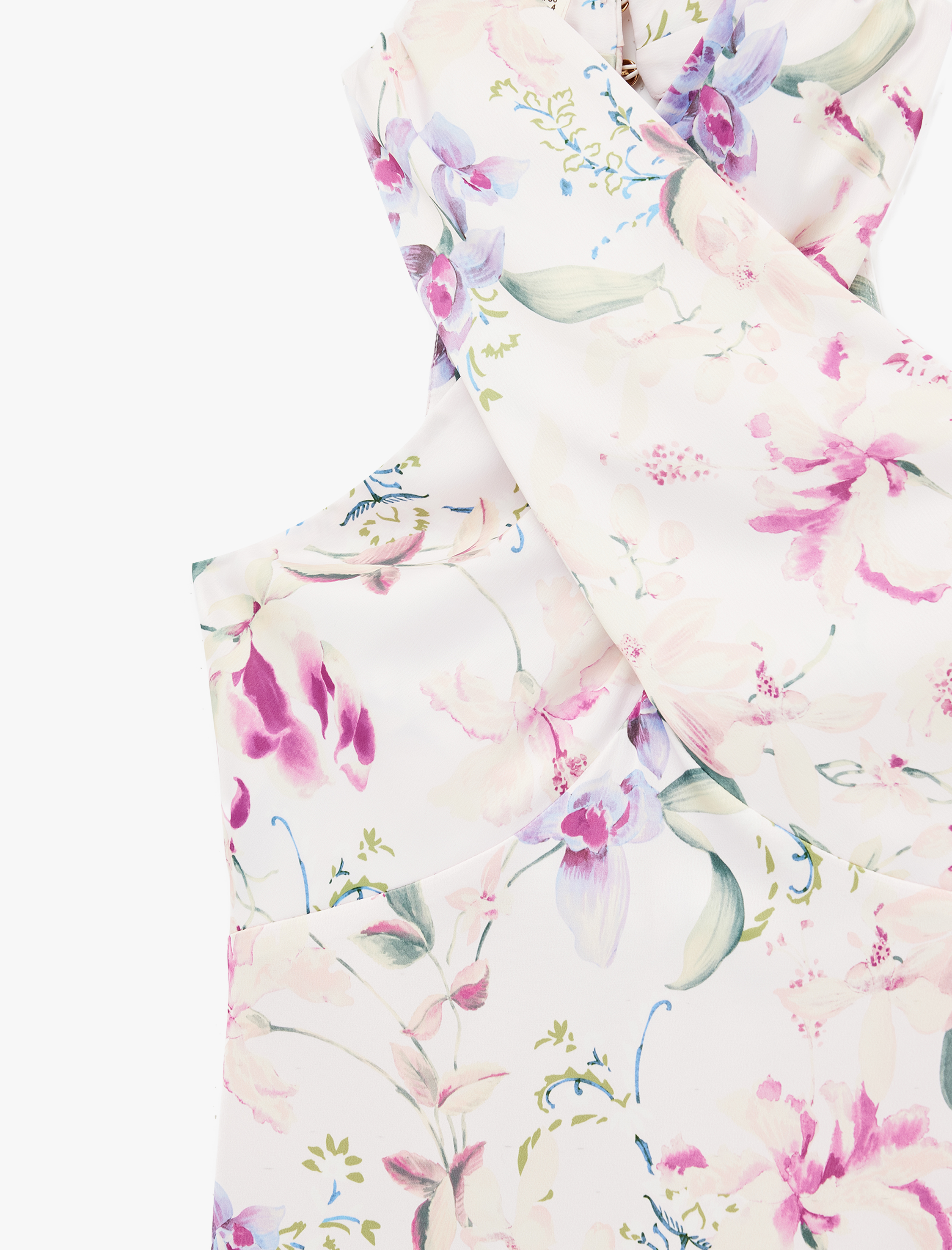   Midi Boy Çiçekli Halter Yaka Saten Elbise