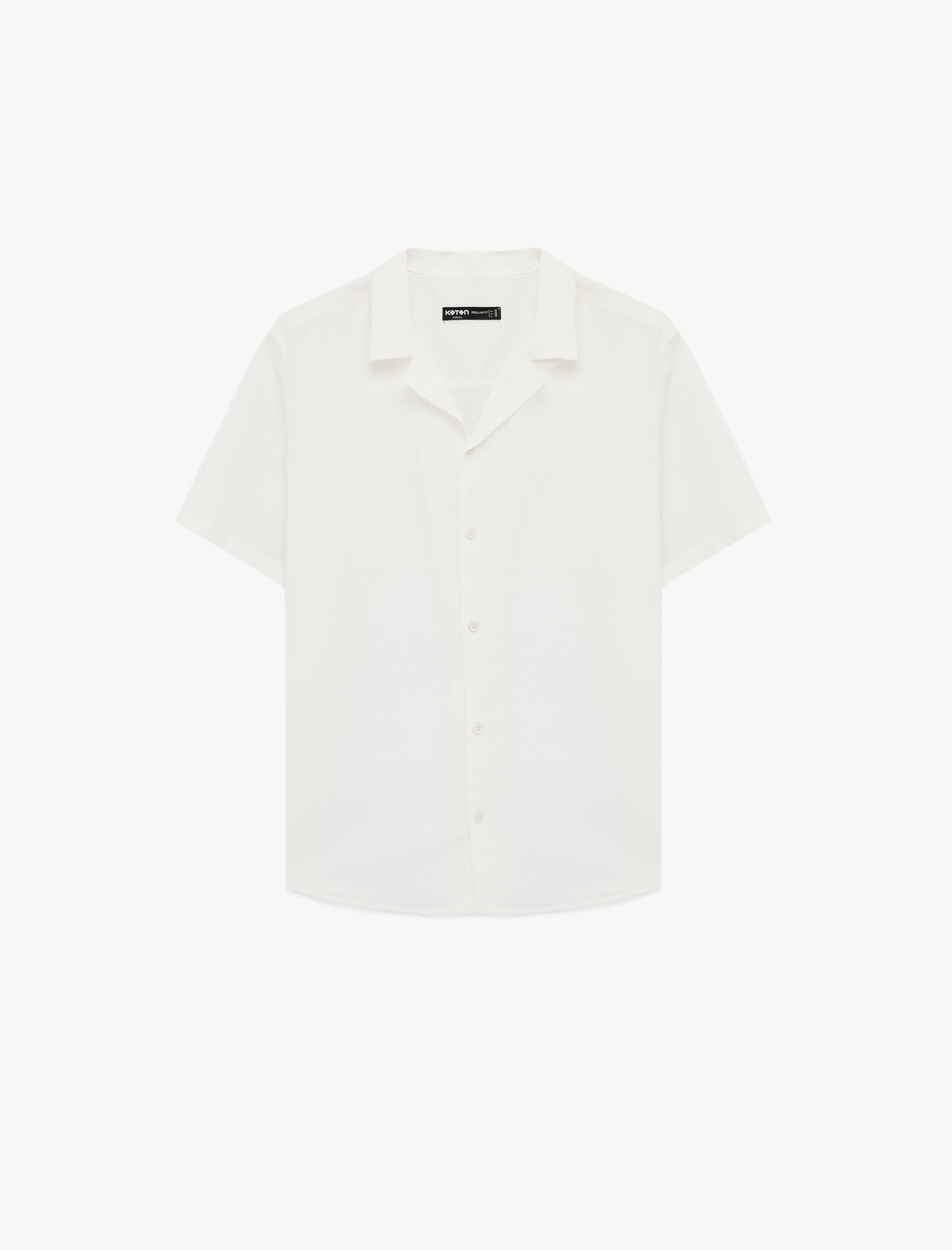   Regular Fit Pamuklu Dokulu Kısa Kollu Apaş Yaka Gömlek