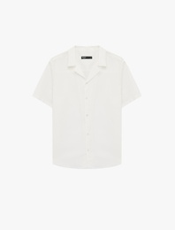 Regular Fit Pamuklu Dokulu Kısa Kollu Apaş Yaka Gömlek