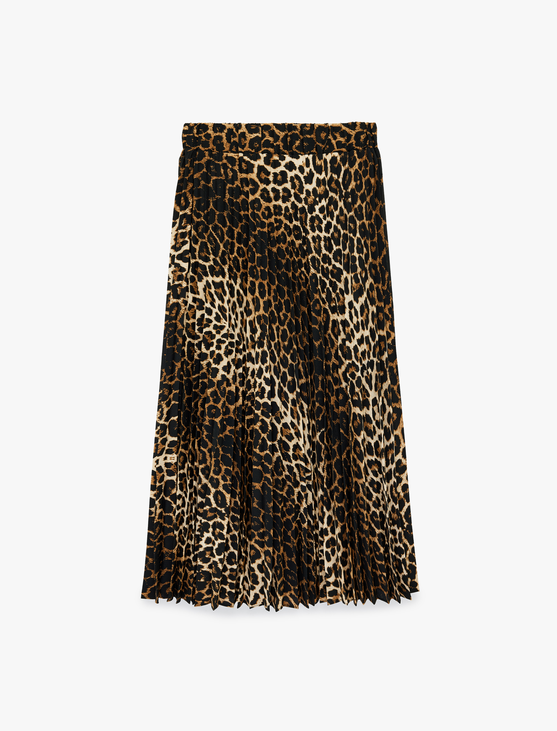   Normal Bel Pileli Leopar Desenli Krep Midi Etek