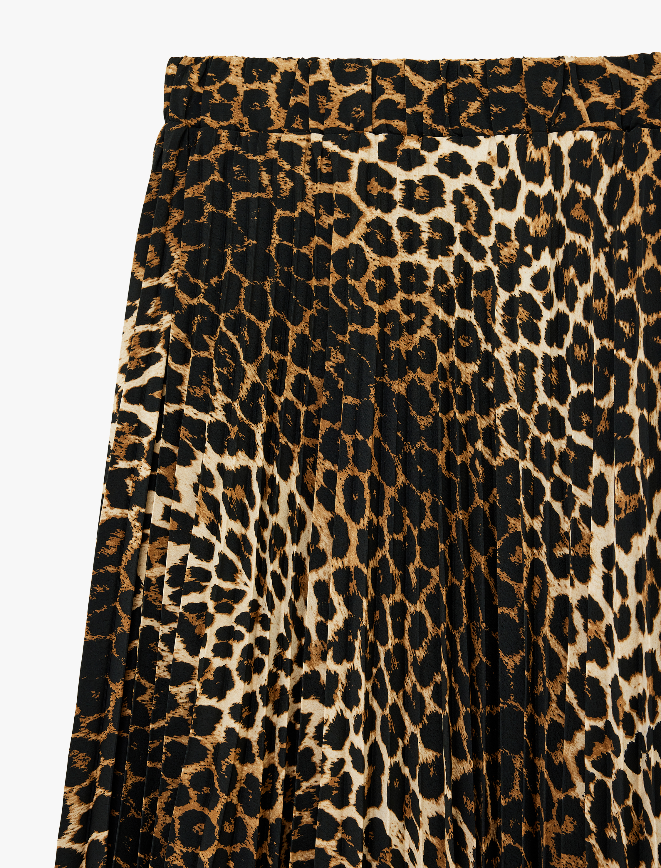   Normal Bel Pileli Leopar Desenli Krep Midi Etek