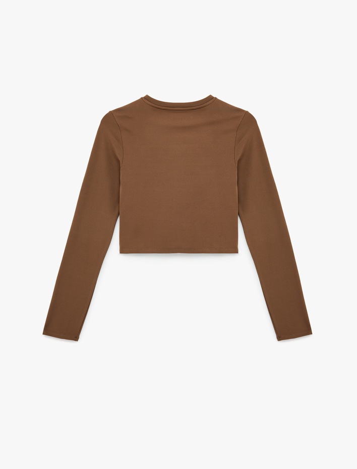  İnterlok Uzun Kollu Bisiklet Yaka Slim Fit Spor Crop Tişört