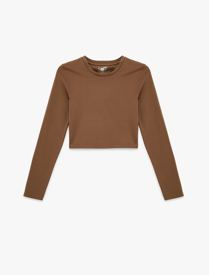  İnterlok Uzun Kollu Bisiklet Yaka Slim Fit Spor Crop Tişört