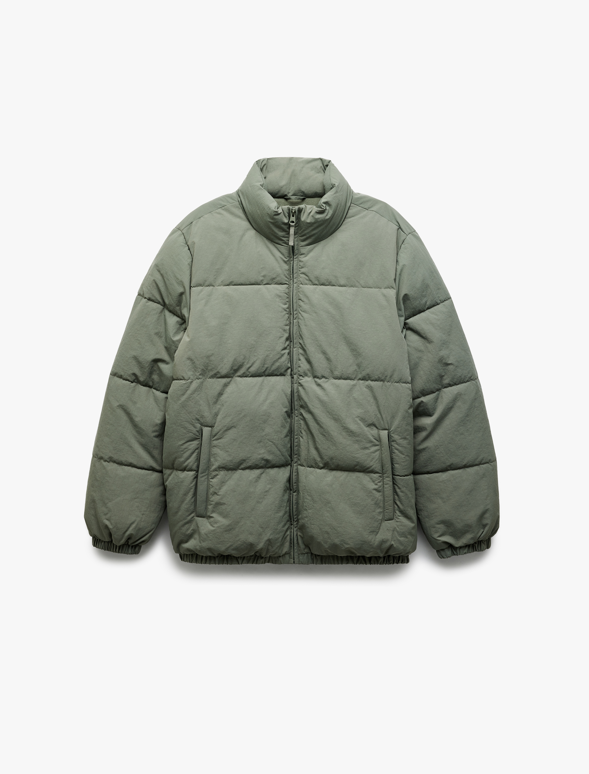   Dik Yaka Cep Detaylı Fermuarlı İçi Polarlı Kışlık Mont