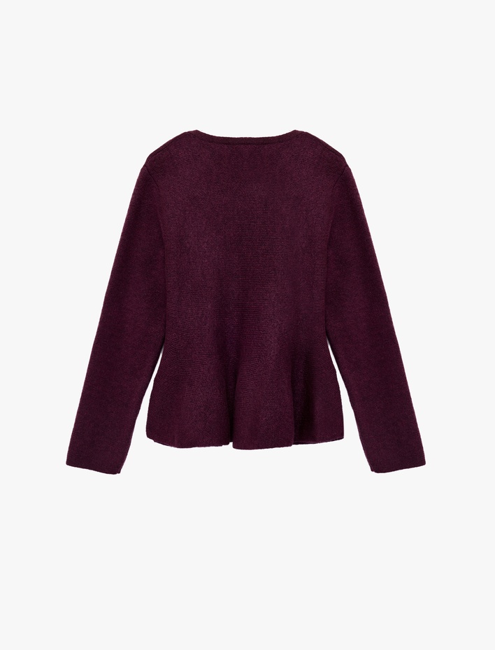 Uzun Kollu Bisiklet Yaka Düğme Detaylı Triko Peplum Hırka