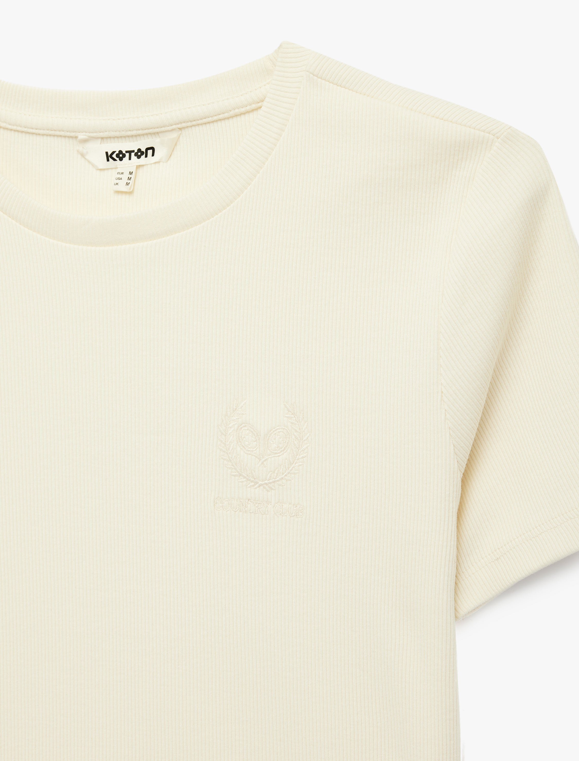   Pamuklu Slim Fit Kısa Kollu Bisiklet Yaka Nakış Detaylı Fitilli Tişört