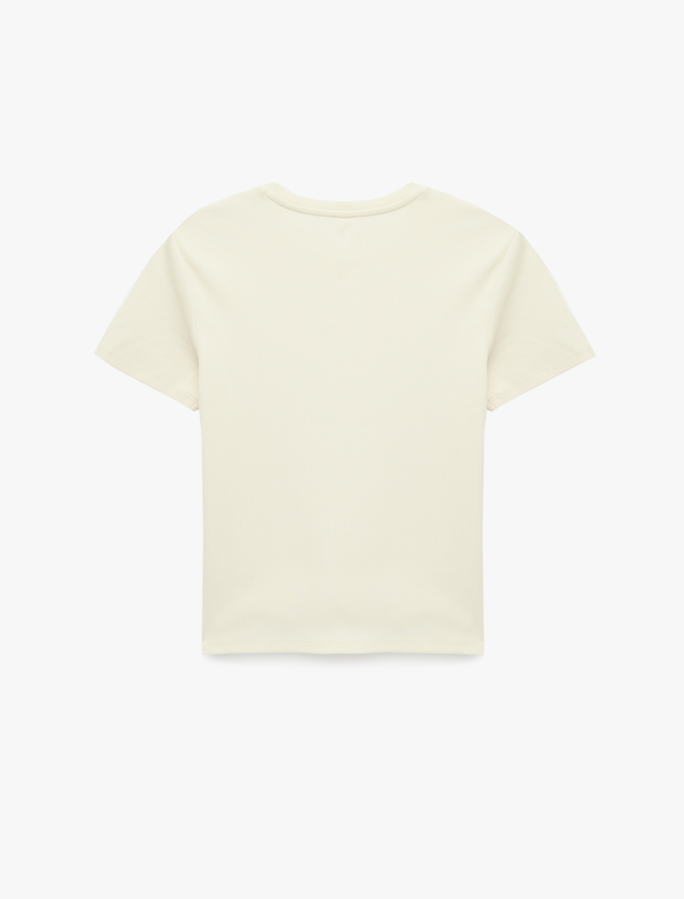   Pamuklu Slim Fit Kısa Kollu Bisiklet Yaka Nakış Detaylı Fitilli Tişört