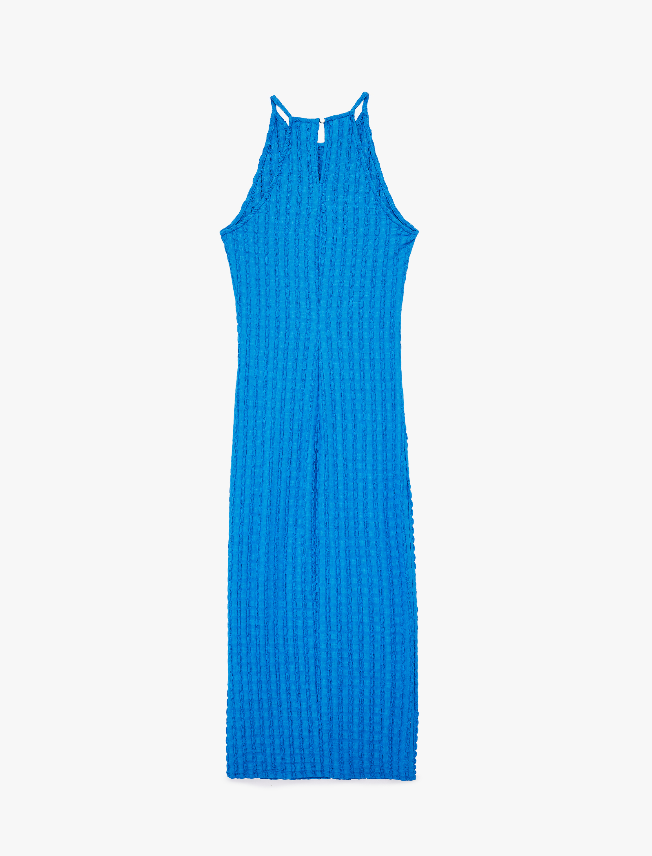   Bürümcük Kumaş Slim Fit Uzun Halter Yaka Kalem Elbise