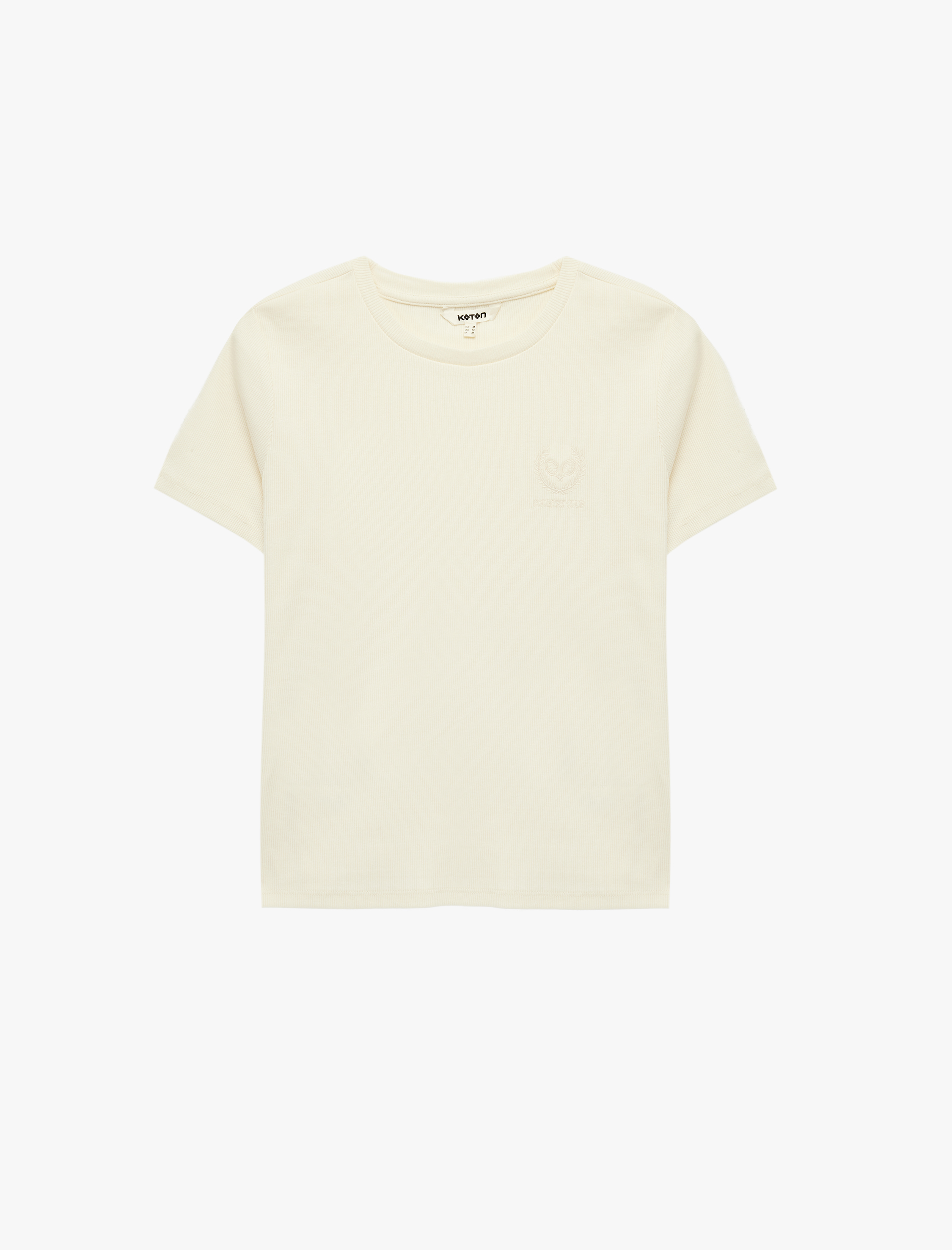   Pamuklu Slim Fit Kısa Kollu Bisiklet Yaka Nakış Detaylı Fitilli Tişört