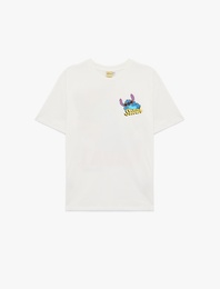 Stitch Lisanslı Kısa Kollu Pamuklu Arkası Baskılı Oversize Tişört