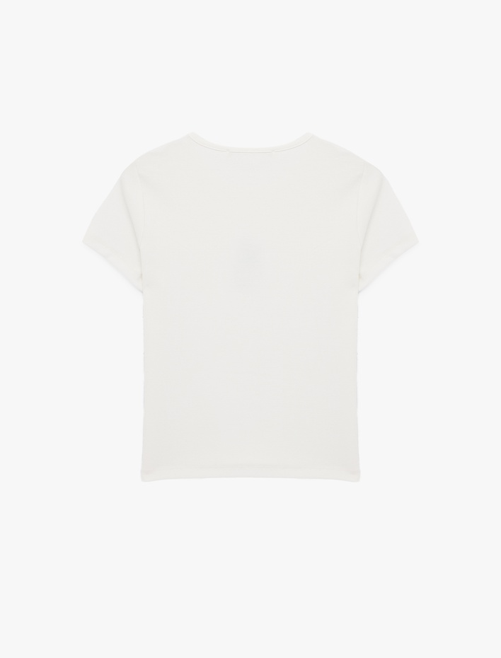  Slim Fit Kısa Kollu Bisiklet Yaka Ayıcık Nakışlı Tişört