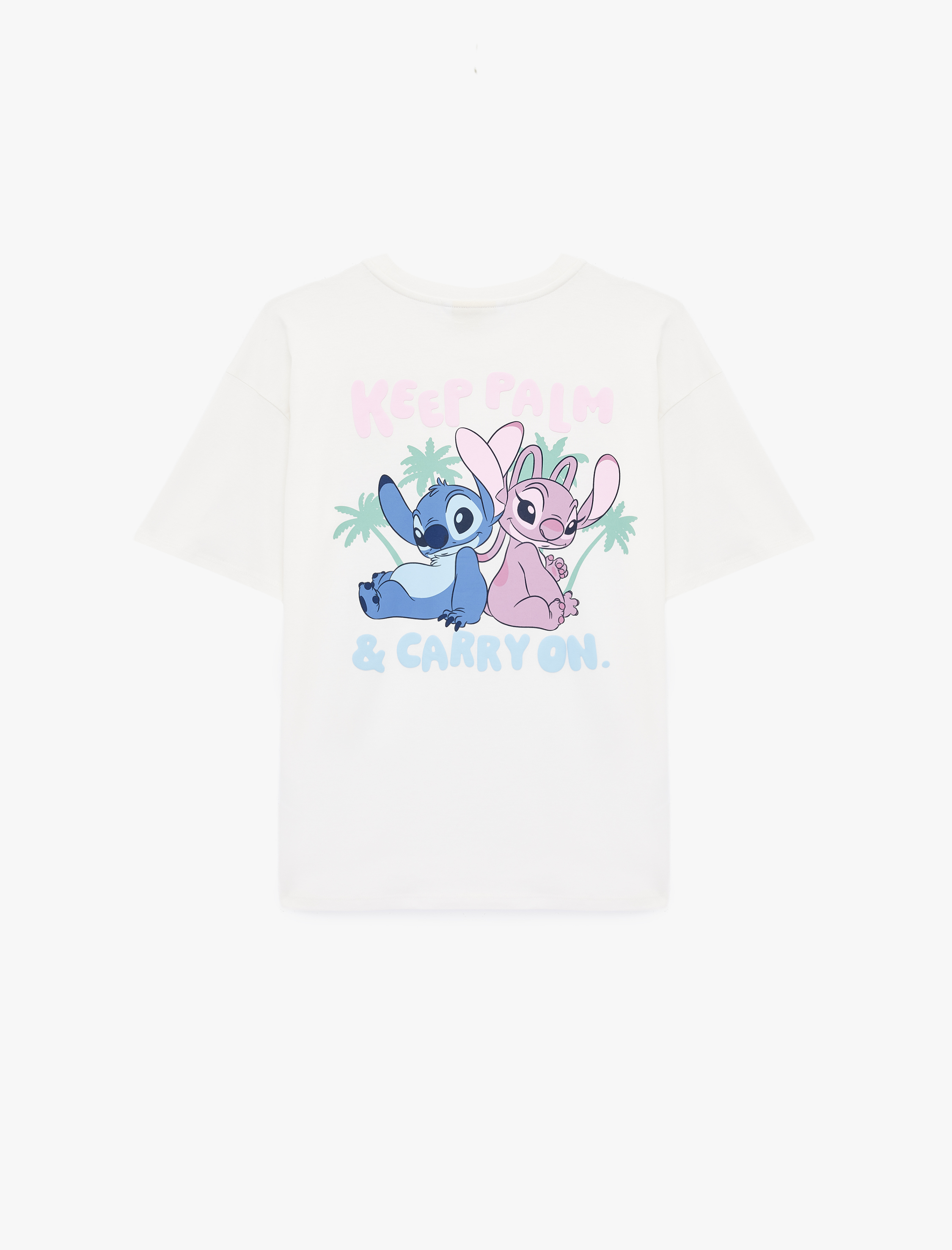   Stitch Lisanslı Kısa Kollu Pamuklu Arkası Baskılı Oversize Tişört