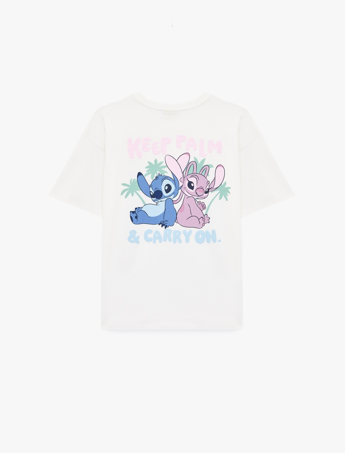 Stitch Lisanslı Kısa Kollu Pamuklu Arkası Baskılı Oversize Tişört