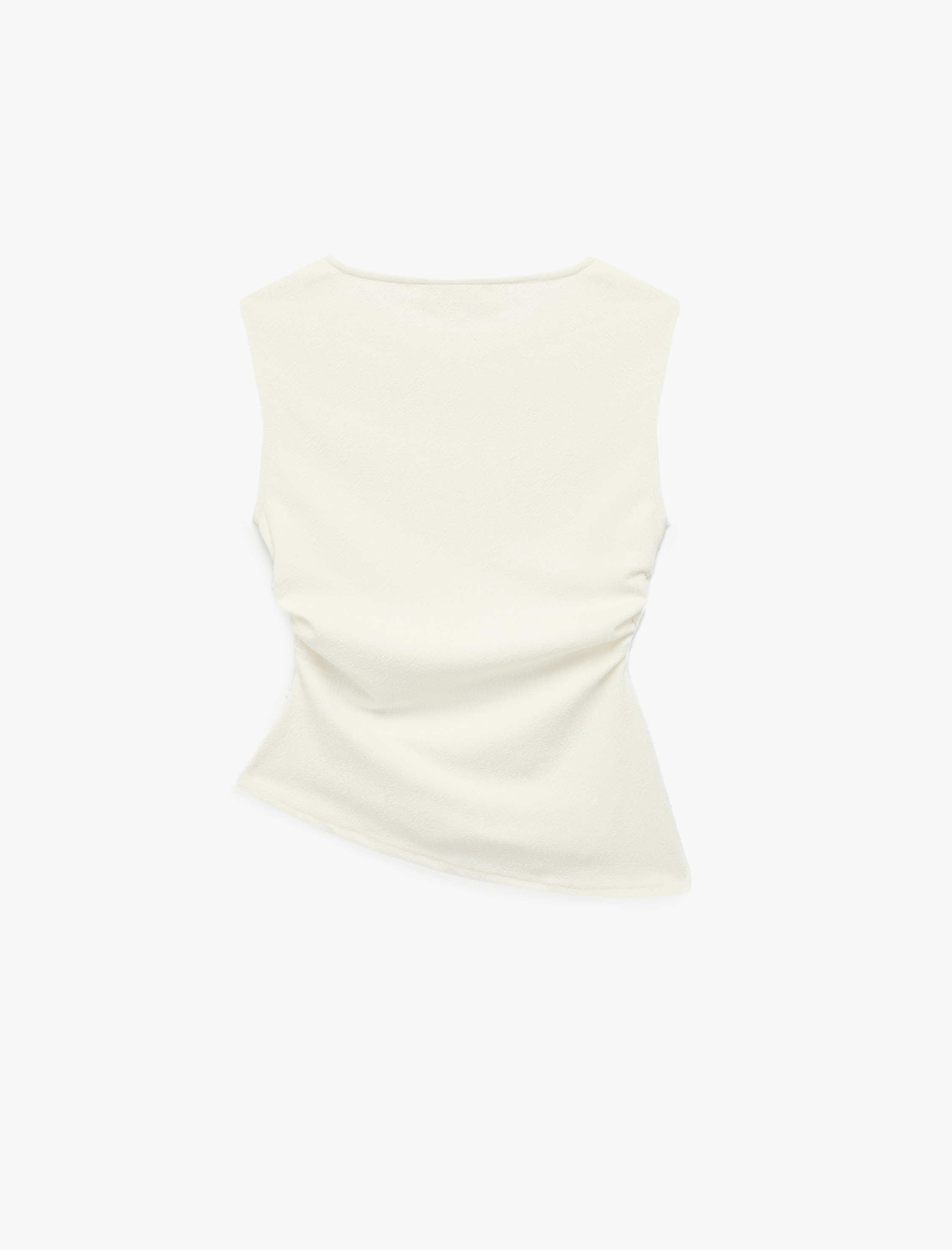   Asimetrik Kesim Drapeli Bisiklet Yaka Kolsuz Bluz