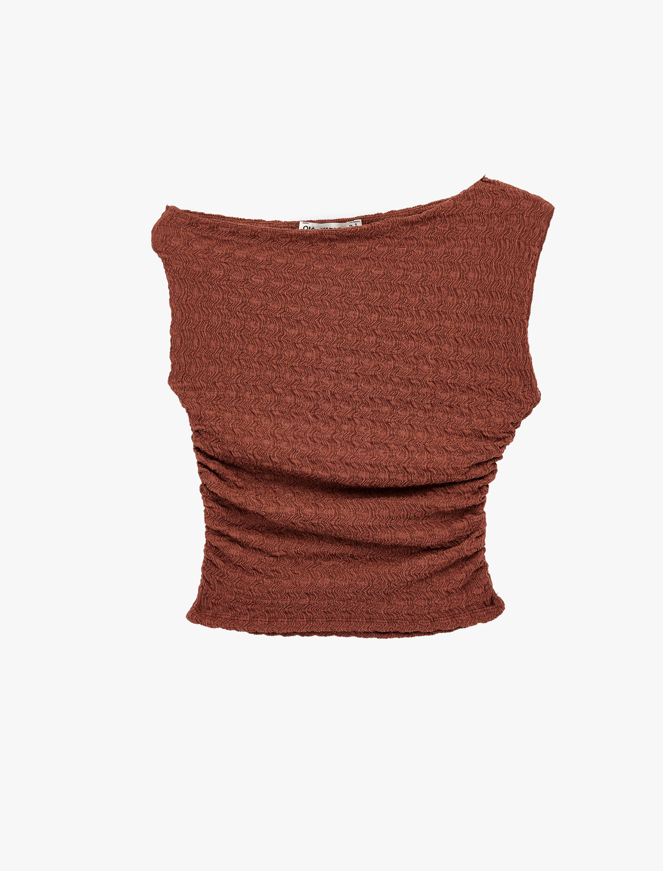   Asimetrik Yaka Kolsuz Slim Fit Drapeli Bluz