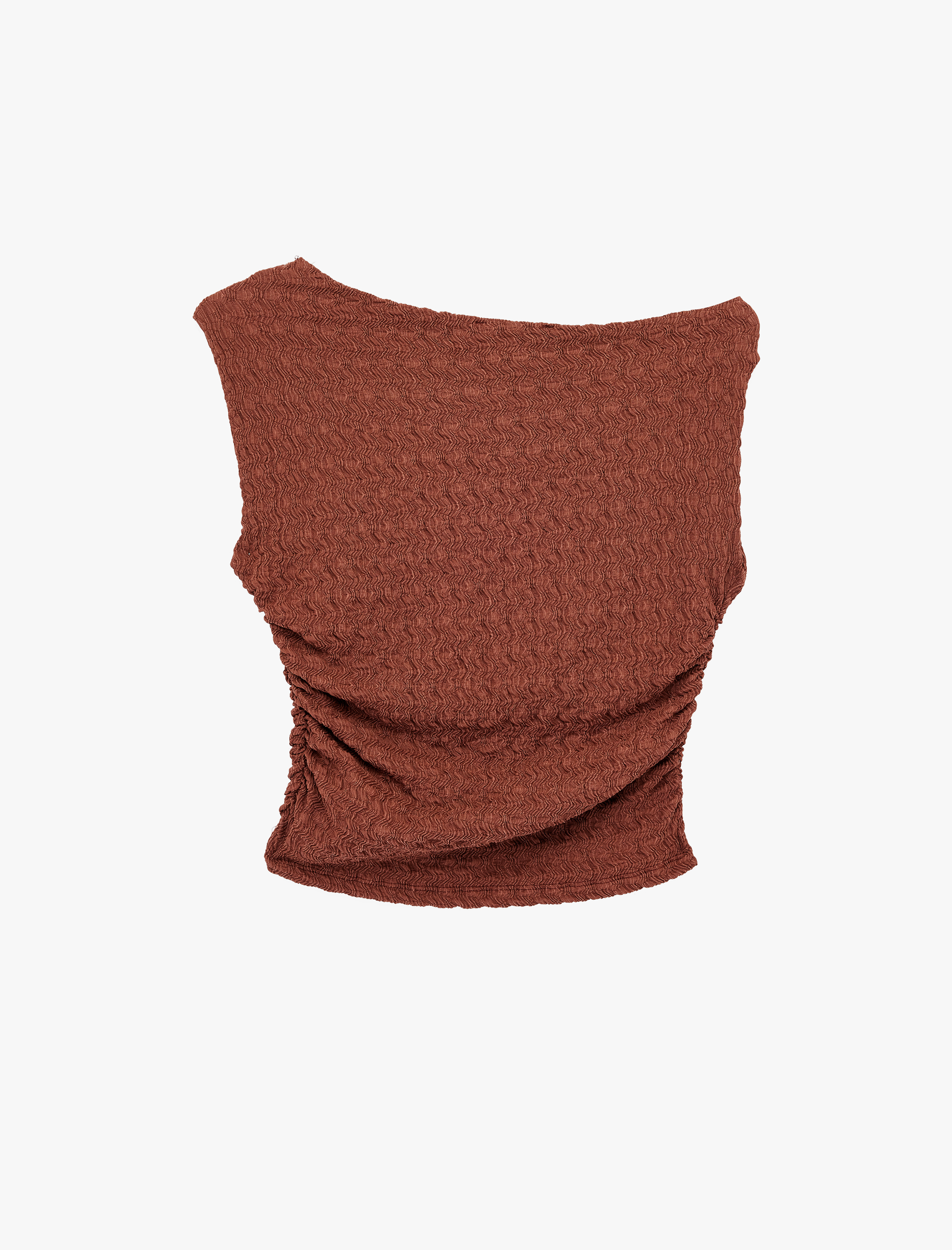   Asimetrik Yaka Kolsuz Slim Fit Drapeli Bluz