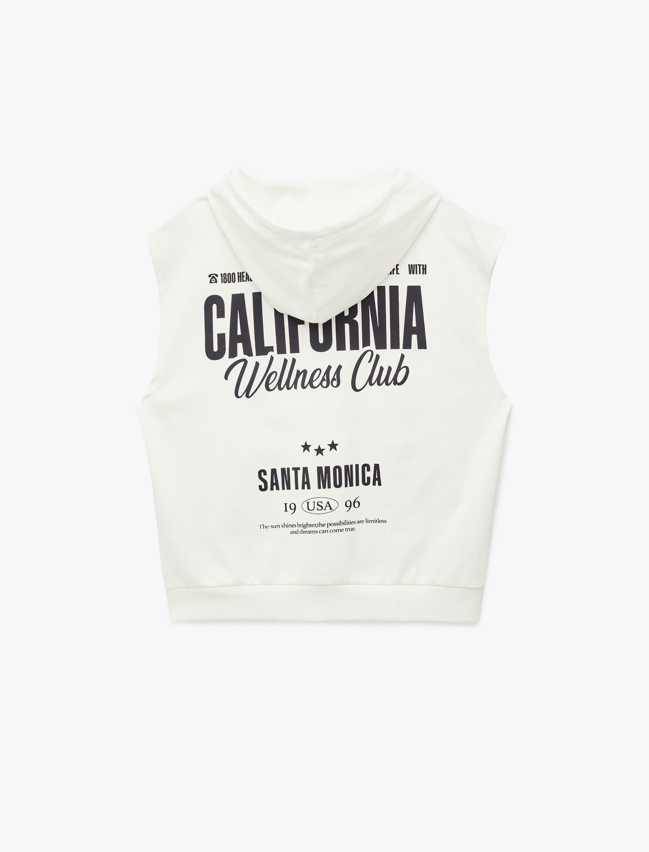   Arkası Baskılı Fermuarlı Cep Detaylı Kapüşonlu Kolsuz Sweatshirt