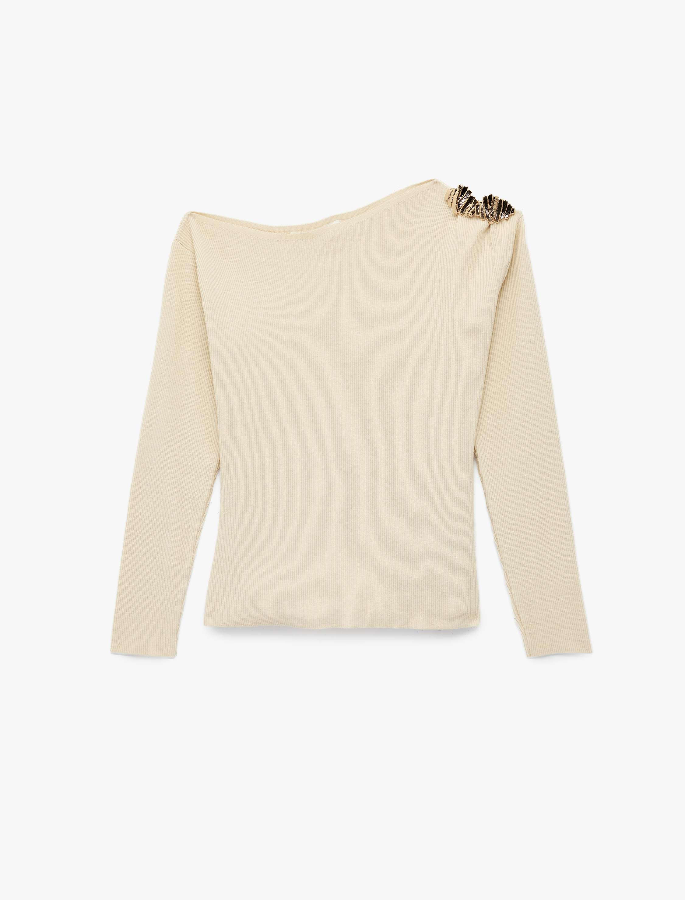   Koton X Melis Ağazat - Broş Detaylı Uzun Kollu Kayık Yaka Triko Kazak