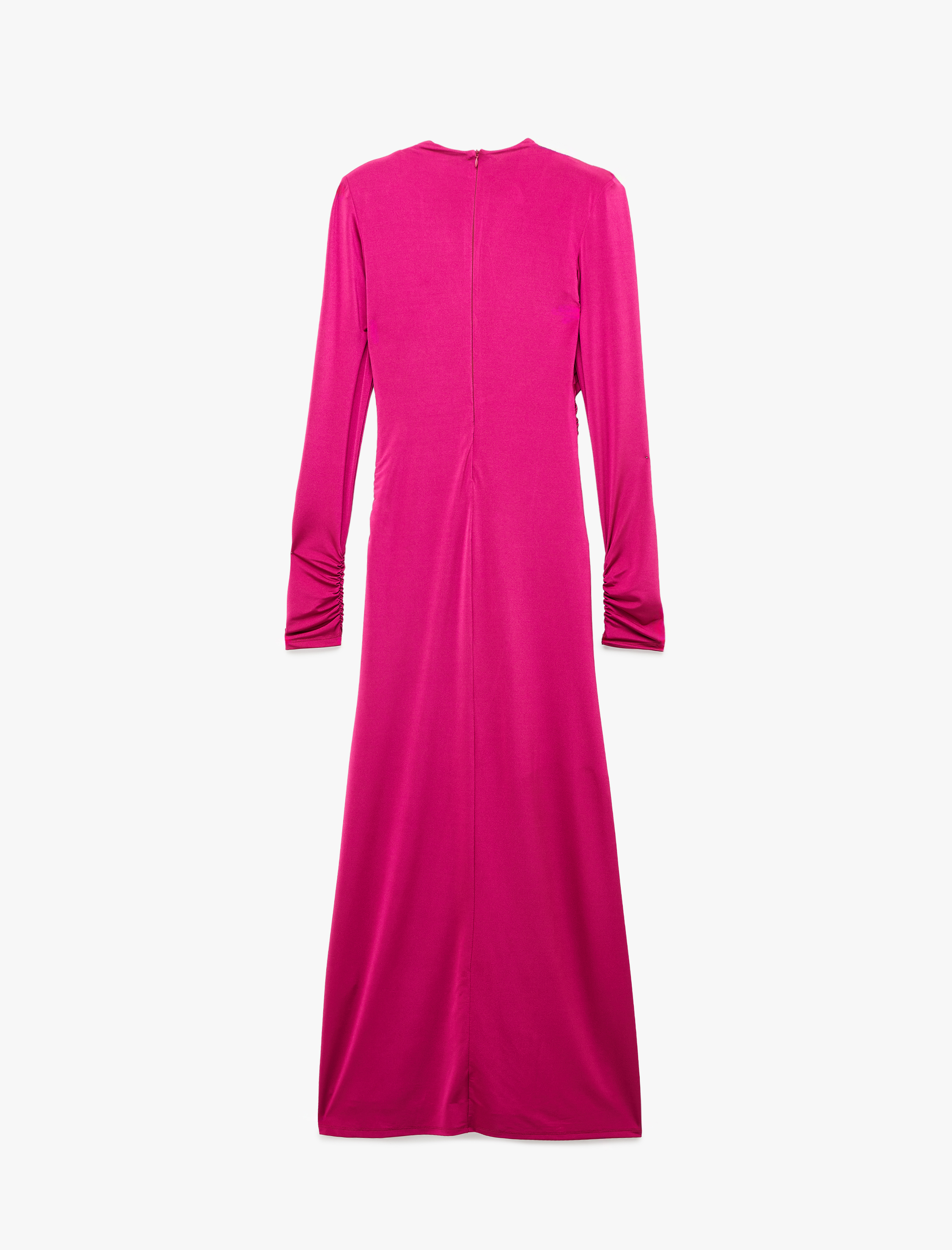   Slim Fit Drapeli Kolsuz Degaje Yaka Parlak Uzun Abiye Elbise