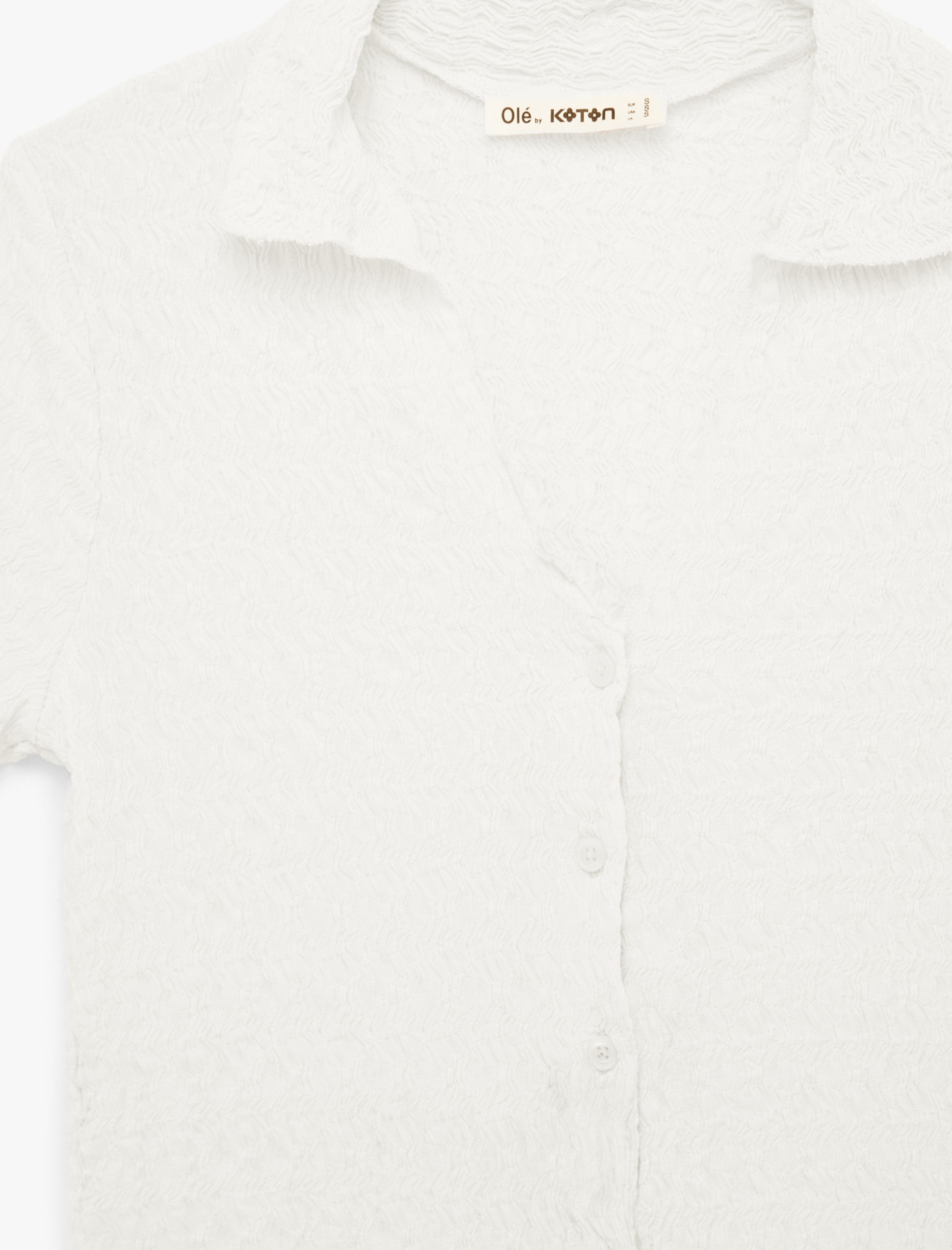   Düğmeli Klasik Yaka Kısa Kollu Bürümcük Bluz