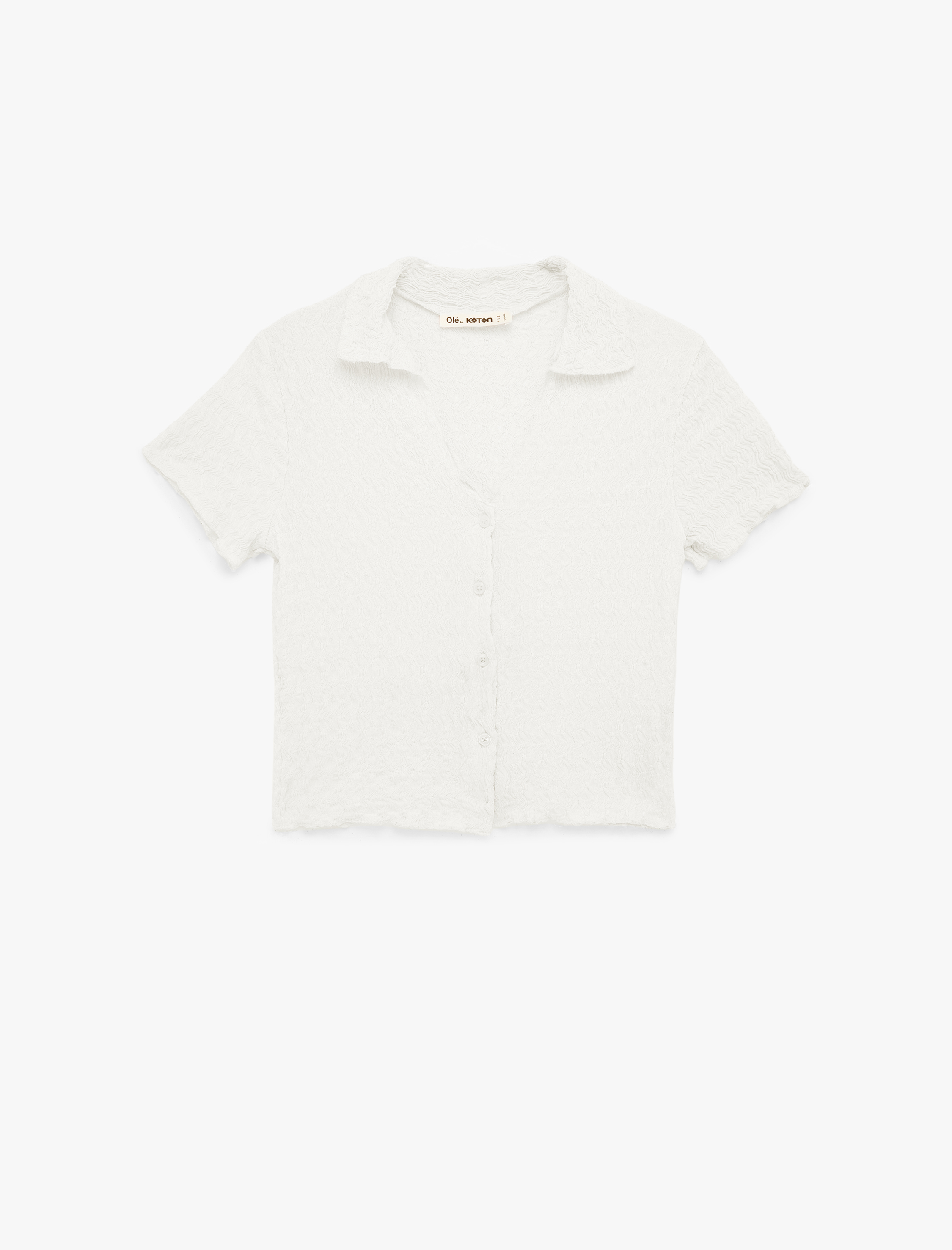   Düğmeli Klasik Yaka Kısa Kollu Bürümcük Bluz