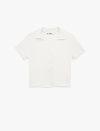 Düğmeli Klasik Yaka Kısa Kollu Bürümcük Bluz