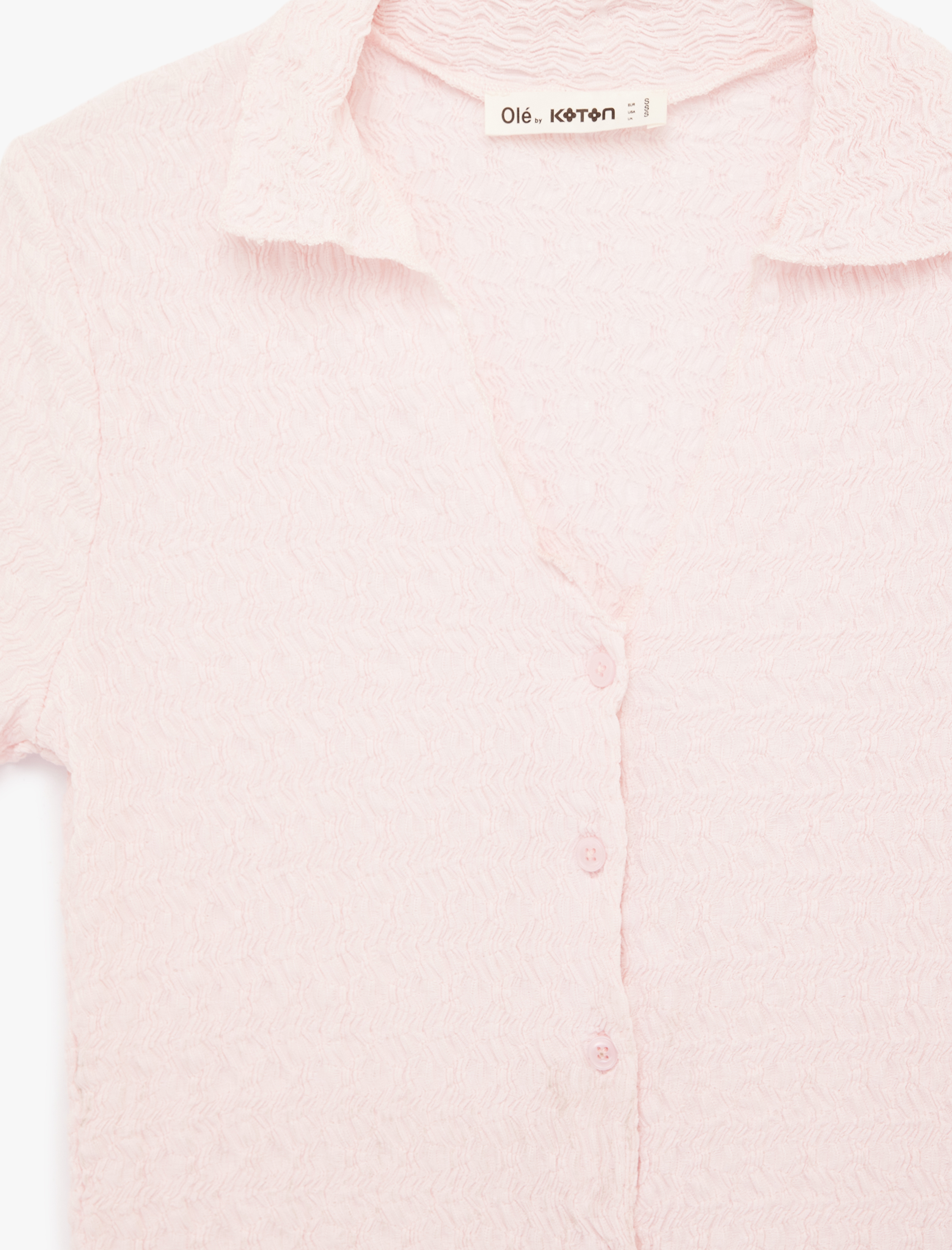   Düğmeli Klasik Yaka Kısa Kollu Bürümcük Bluz