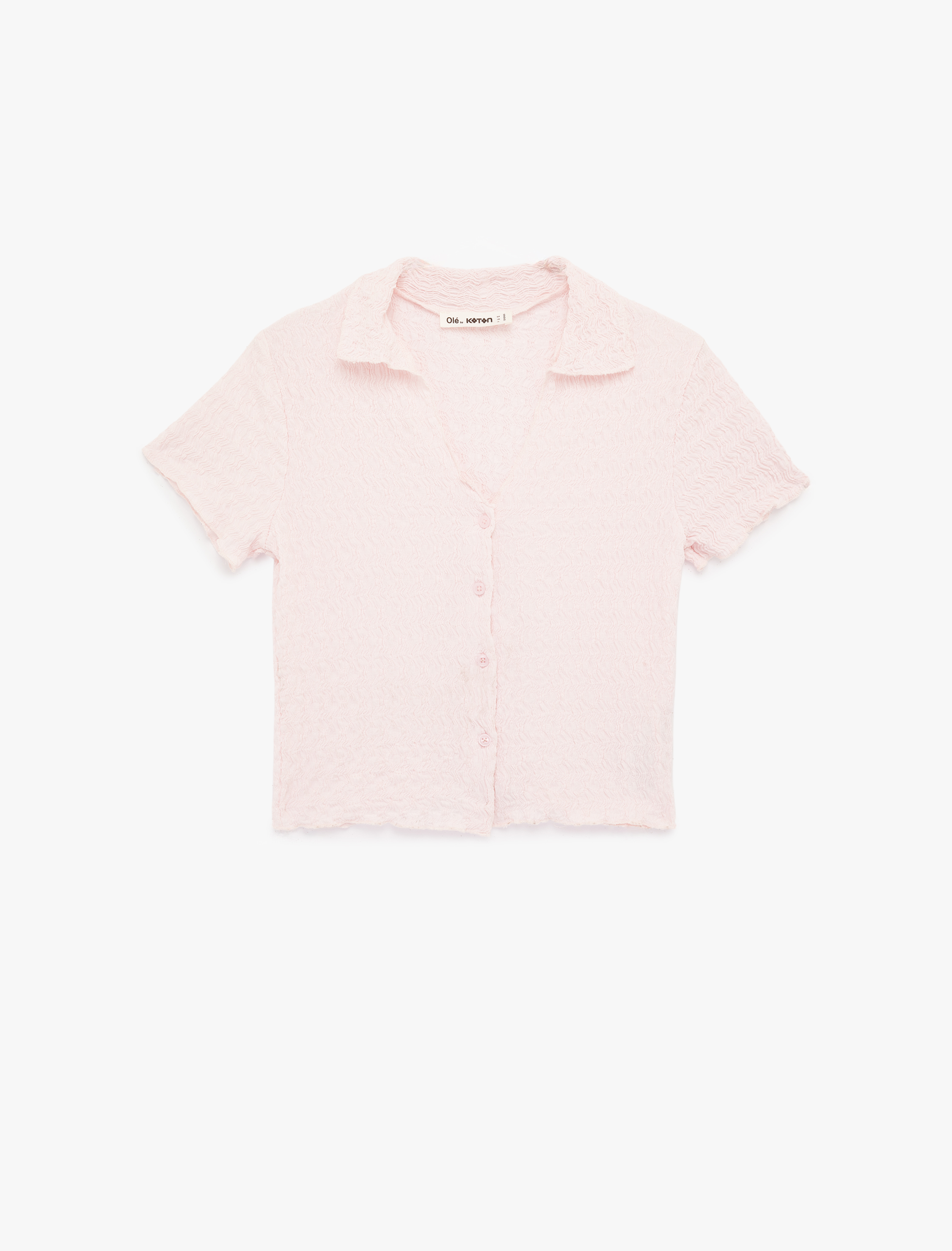   Düğmeli Klasik Yaka Kısa Kollu Bürümcük Bluz