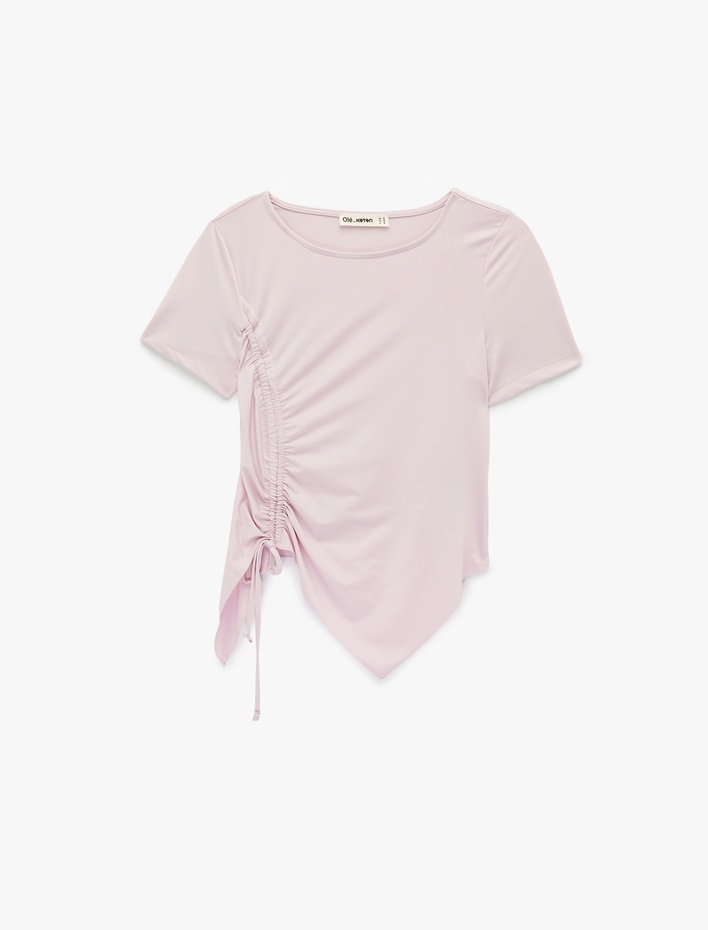  Regular Fit Kısa Kollu Bisiklet Yaka Büzgülü Tişört