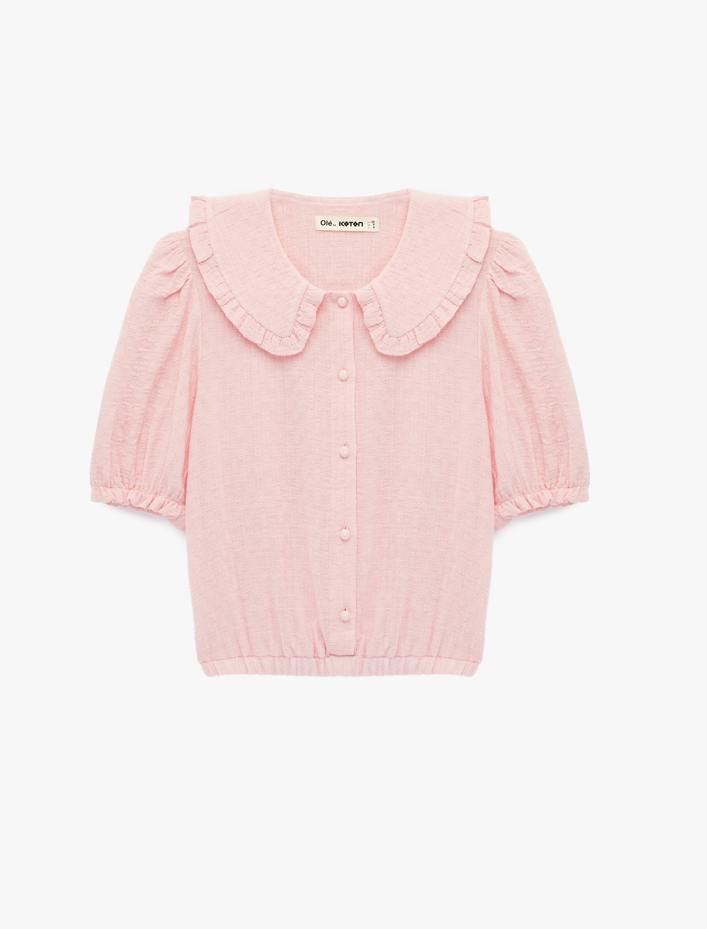   Viskon Karışımlı Düğmeli Kısa Kollu Bebe Yaka Bluz