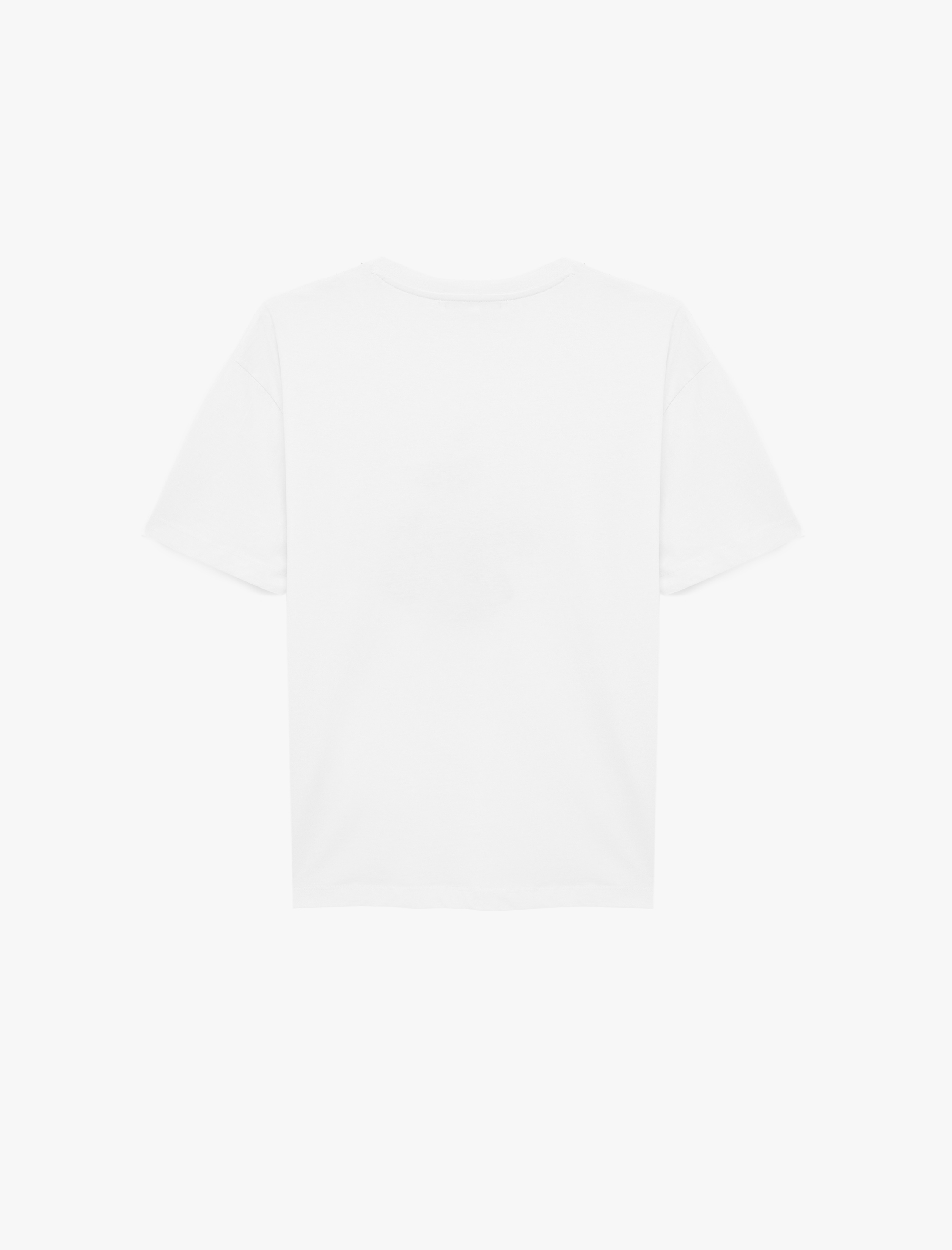   Pamuklu Kısa Kollu Bisiklet Yaka Nilüfer Çiçek Baskılı Oversize Tişört