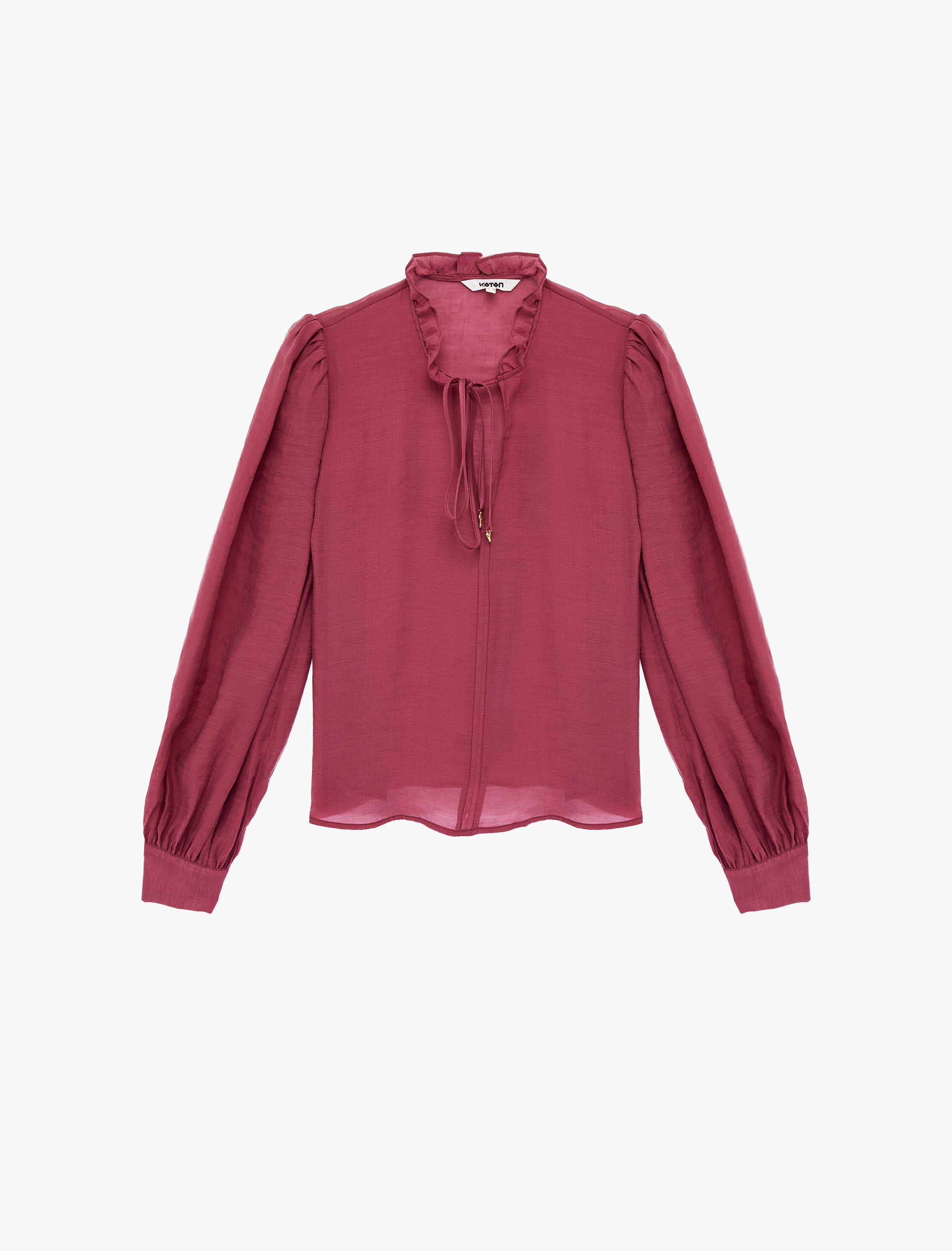   Uzun Balon Kollu Manşetli Bağlama Detaylı Yuvarlak Fırfırlı Yaka Bluz