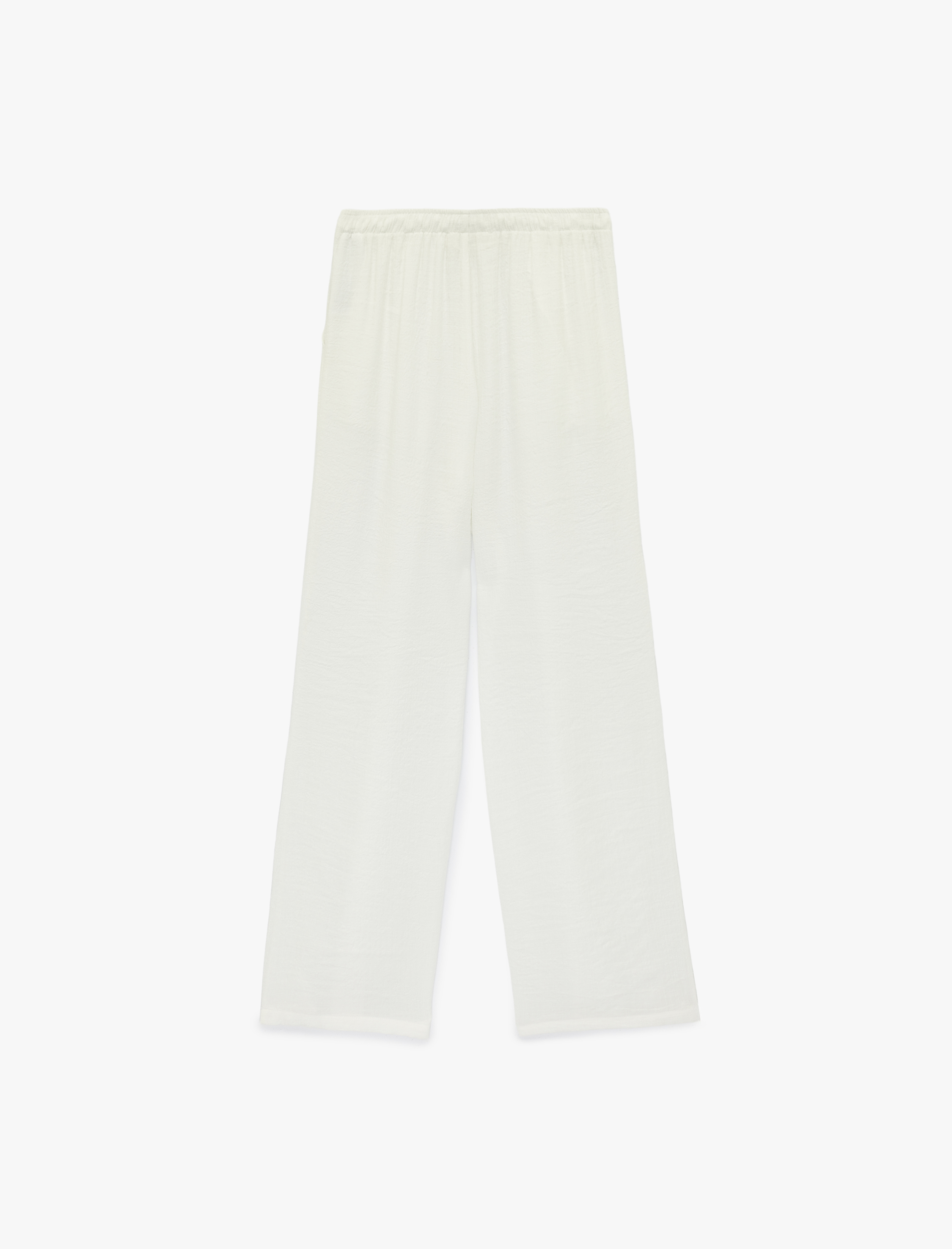   Beli Bağcıklı Cep Detaylı Düz Paça Viskon Karışımlı Pantolon