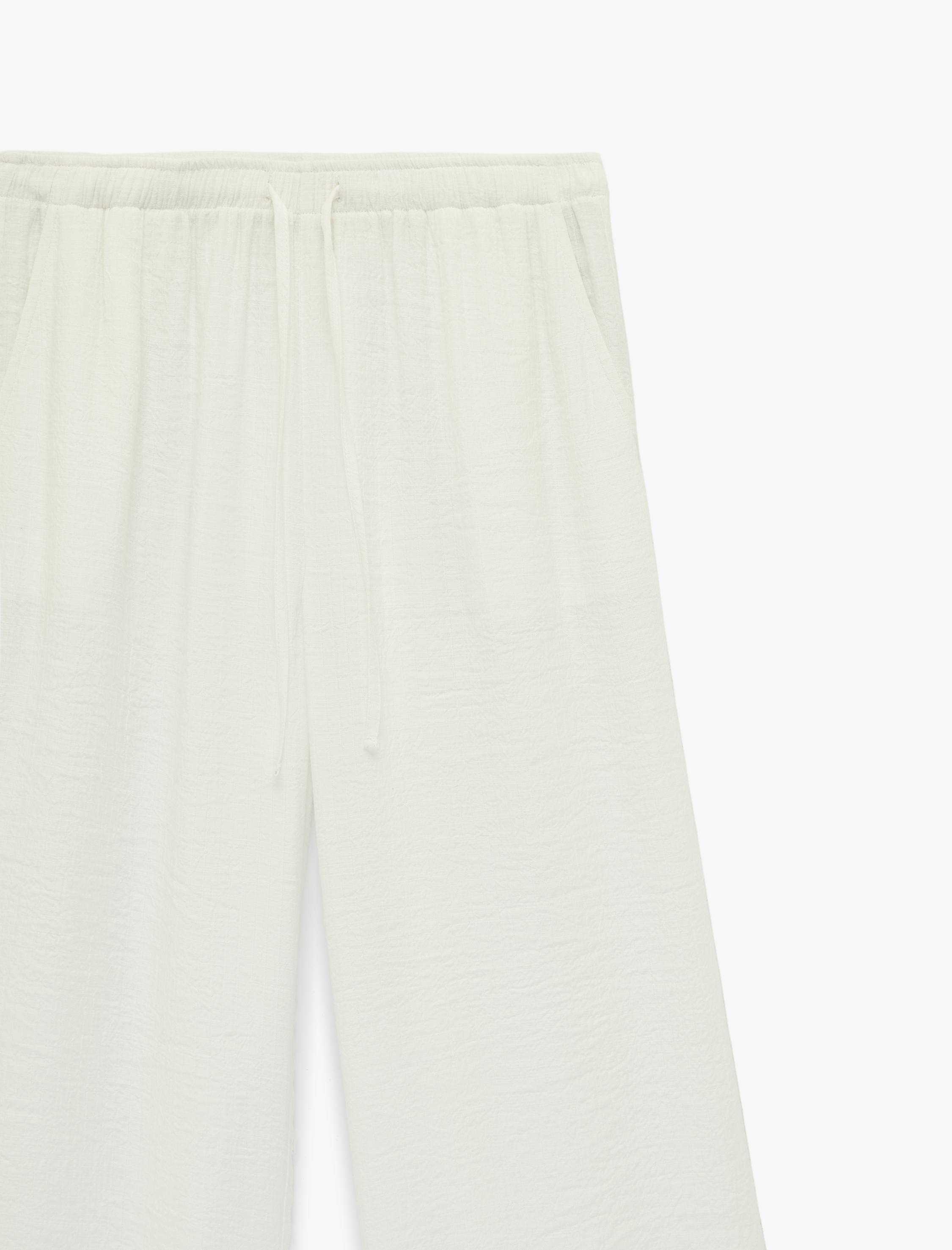   Beli Bağcıklı Cep Detaylı Düz Paça Viskon Karışımlı Pantolon