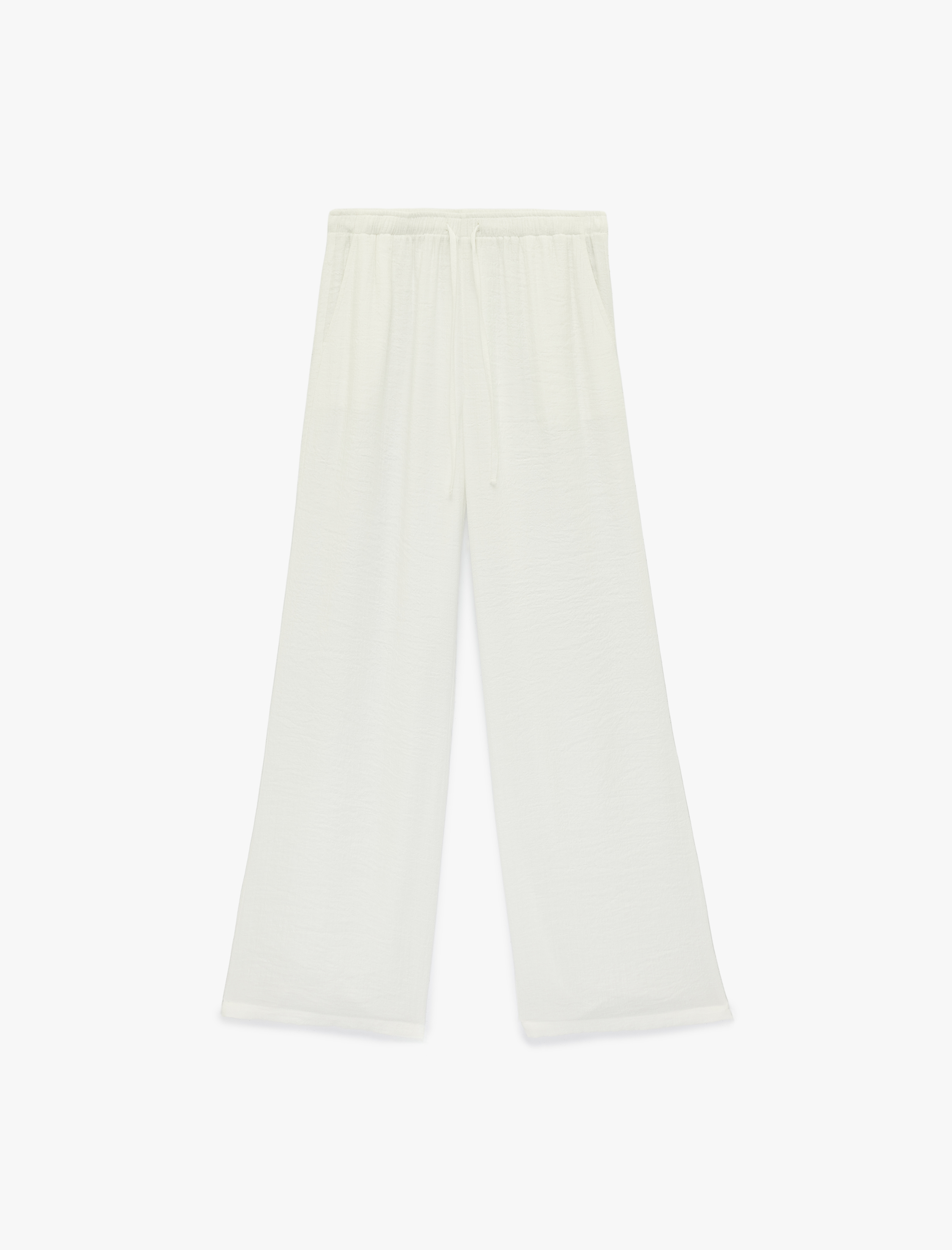   Beli Bağcıklı Cep Detaylı Düz Paça Viskon Karışımlı Pantolon