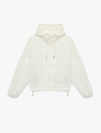 Kapüşonlu Uzun Kollu Cep Detaylı Rahat Kalıp Fermuarlı Ceket