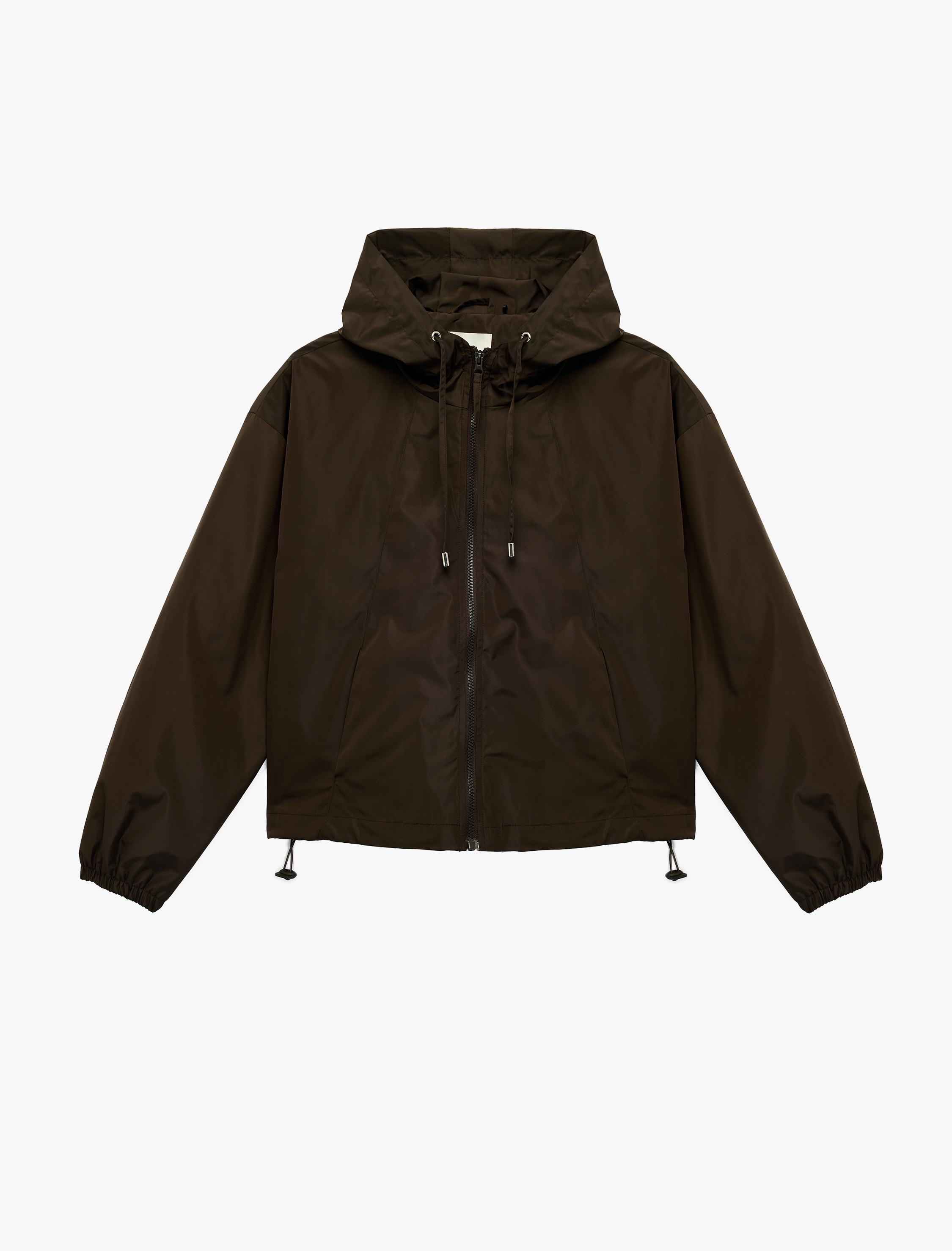   Kapüşonlu Uzun Kollu Cep Detaylı Rahat Kalıp Fermuarlı Ceket