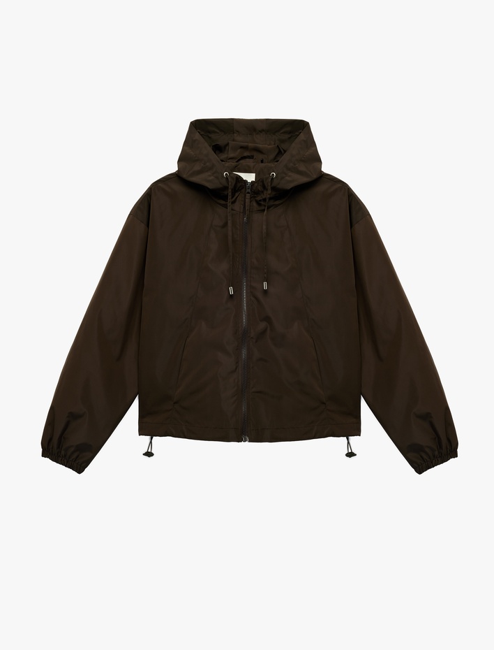  Kapüşonlu Uzun Kollu Cep Detaylı Rahat Kalıp Fermuarlı Ceket