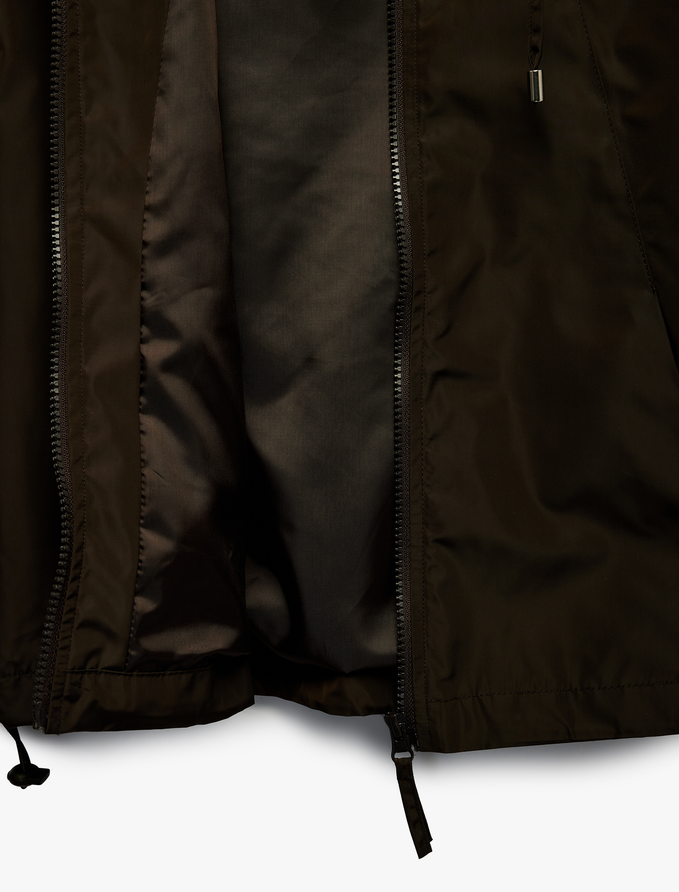   Kapüşonlu Uzun Kollu Cep Detaylı Rahat Kalıp Fermuarlı Ceket