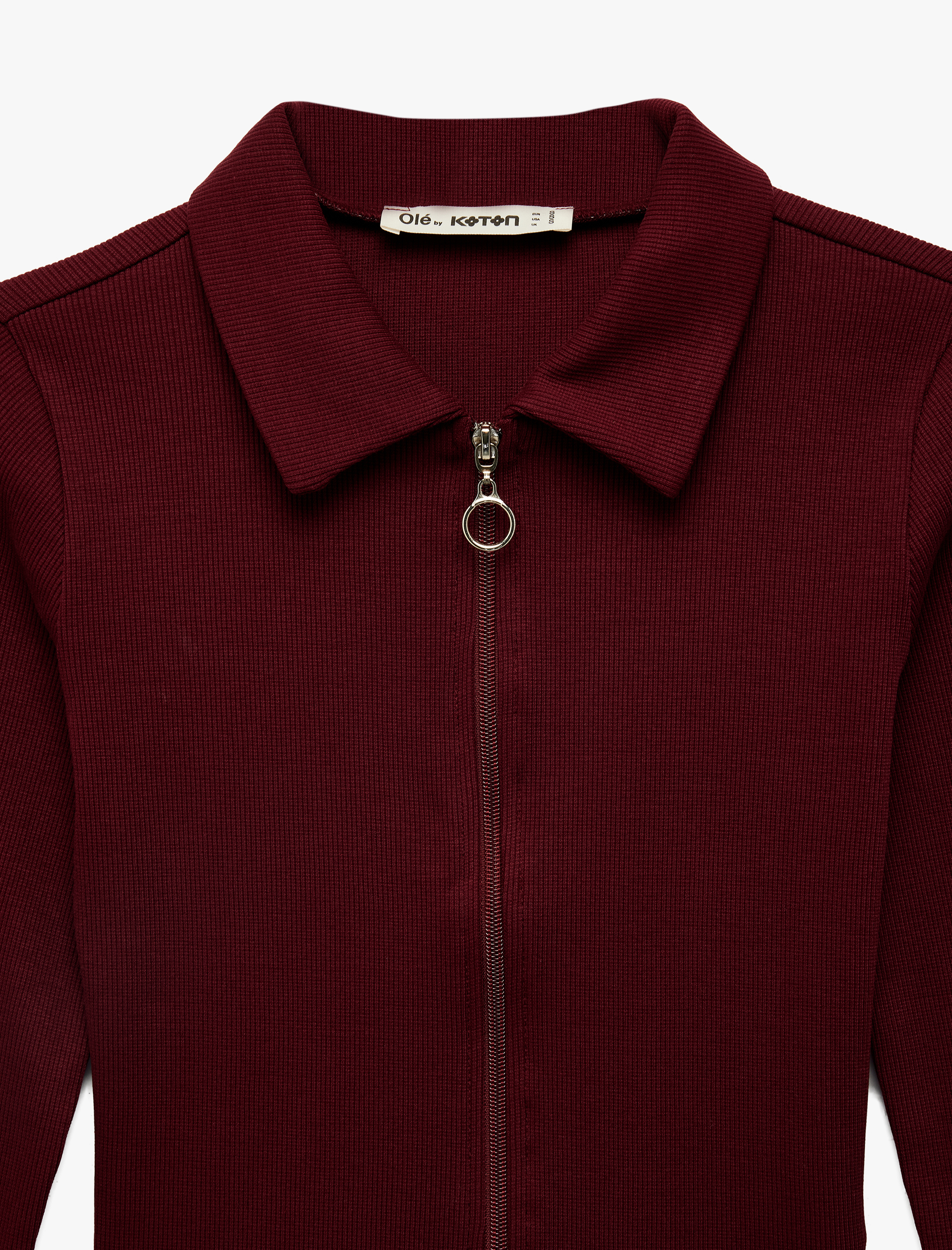   Pamuklu Fermuarlı Gömlek Yaka Uzun Kollu Tişört