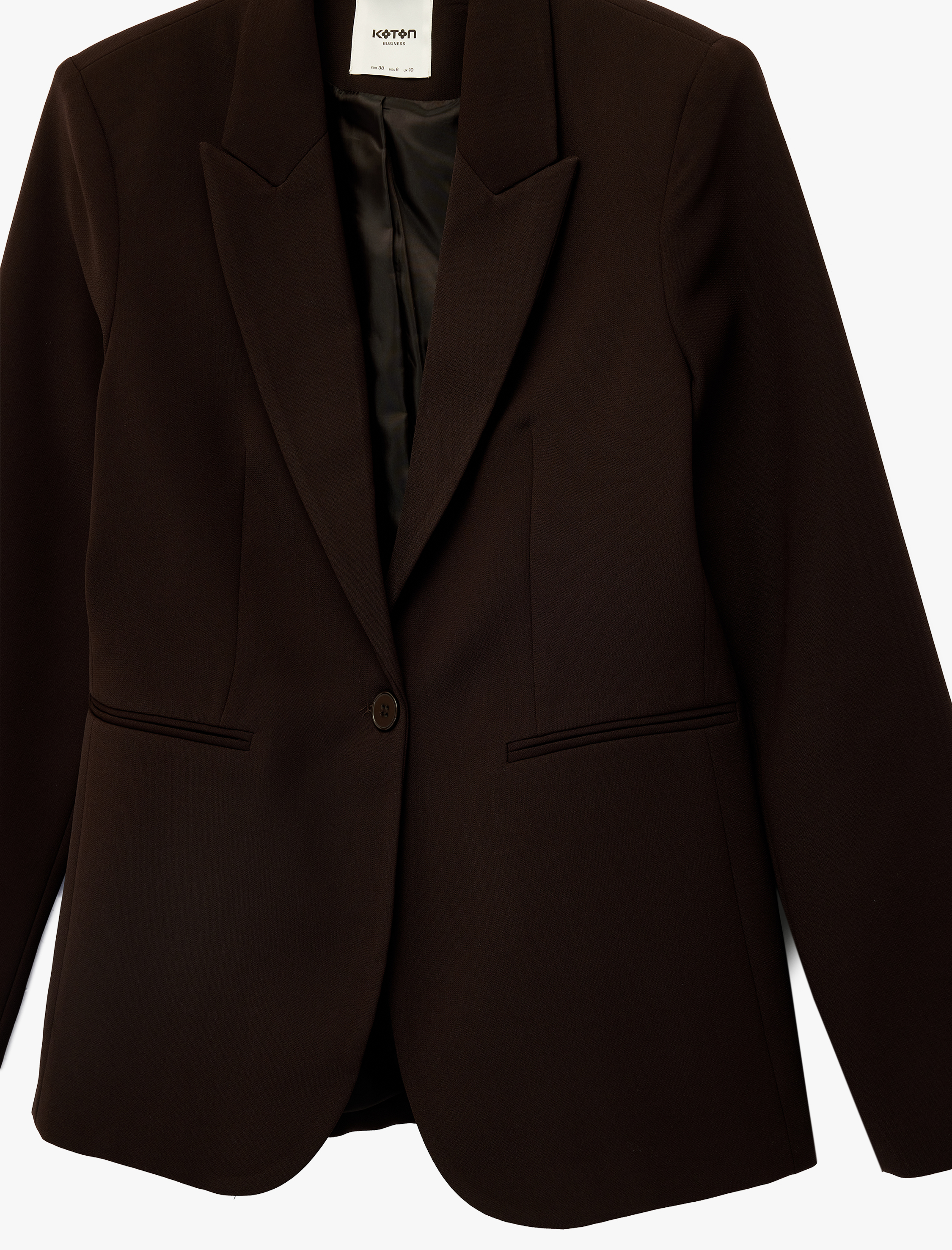   Düğmeli Cepli Geniş Yaka Krep Blazer Ceket