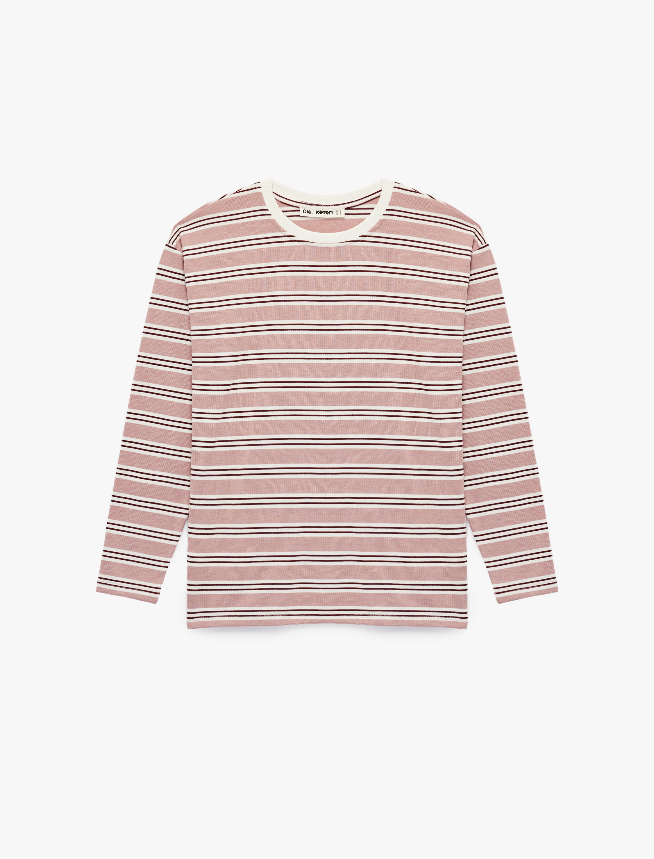   Çizgili Uzun Kollu Bisiklet Yaka Oversize Tişört