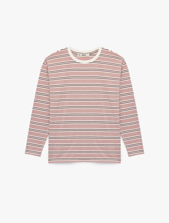  Çizgili Uzun Kollu Bisiklet Yaka Oversize Tişört