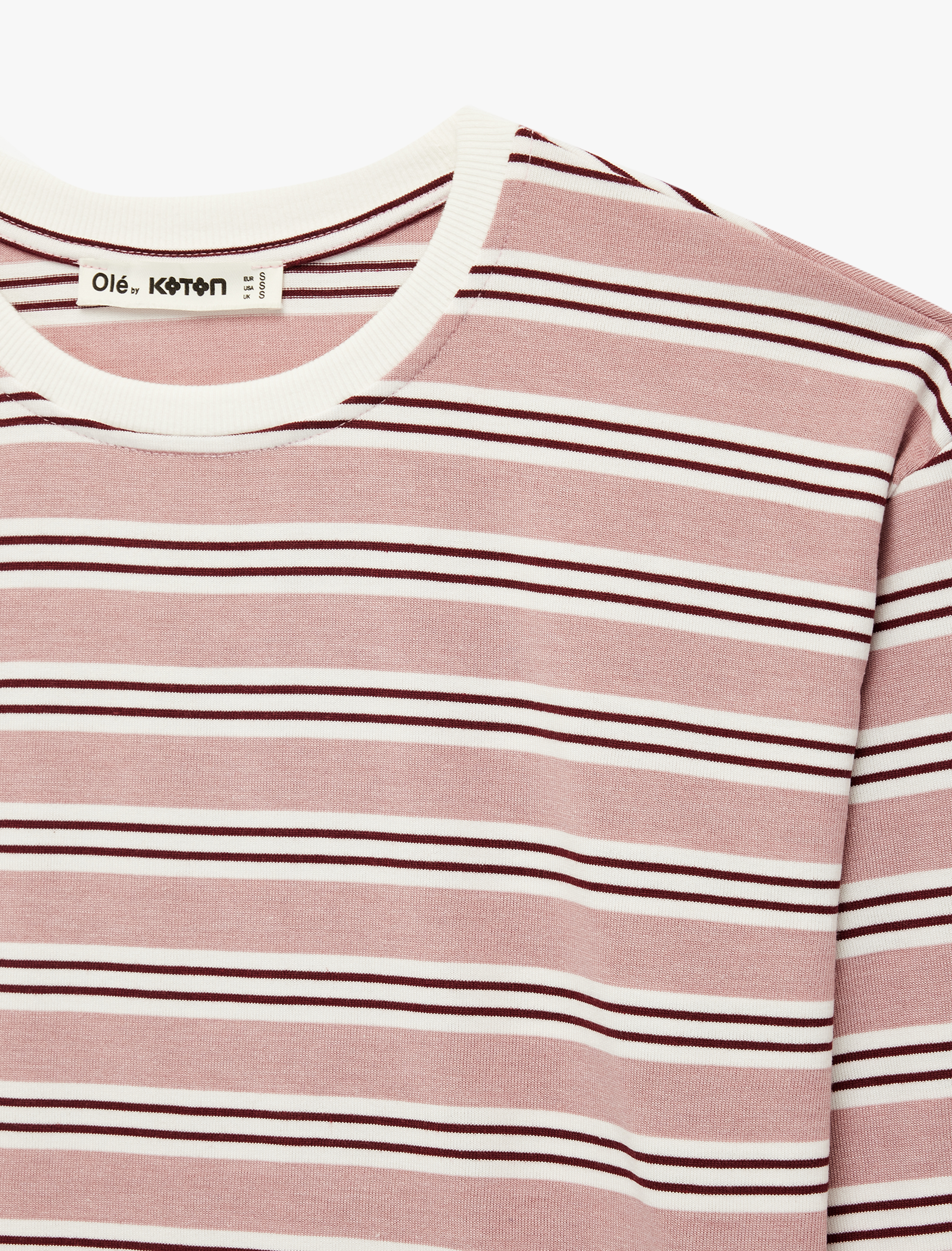   Çizgili Uzun Kollu Bisiklet Yaka Oversize Tişört