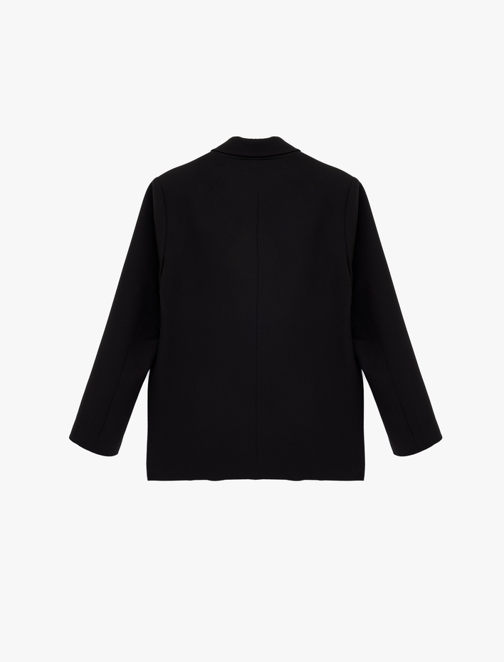  Cep Detaylı Düğmeli Kruvaze Yaka Oversize Blazer Ceket