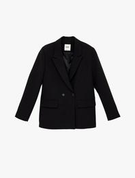 Cep Detaylı Düğmeli Kruvaze Yaka Oversize Blazer Ceket