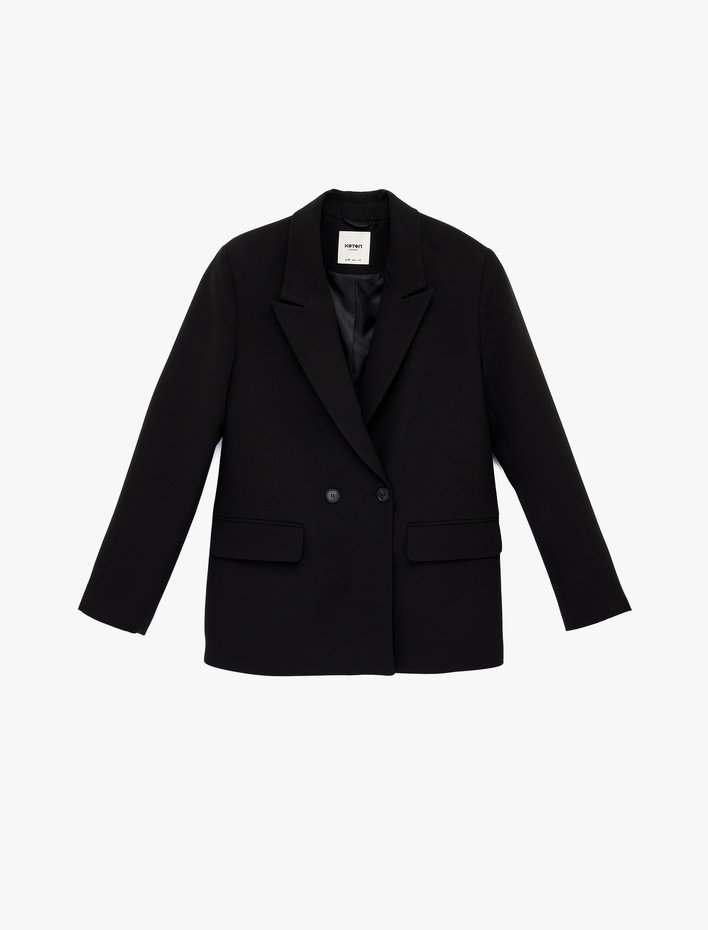  Cep Detaylı Düğmeli Kruvaze Yaka Oversize Blazer Ceket